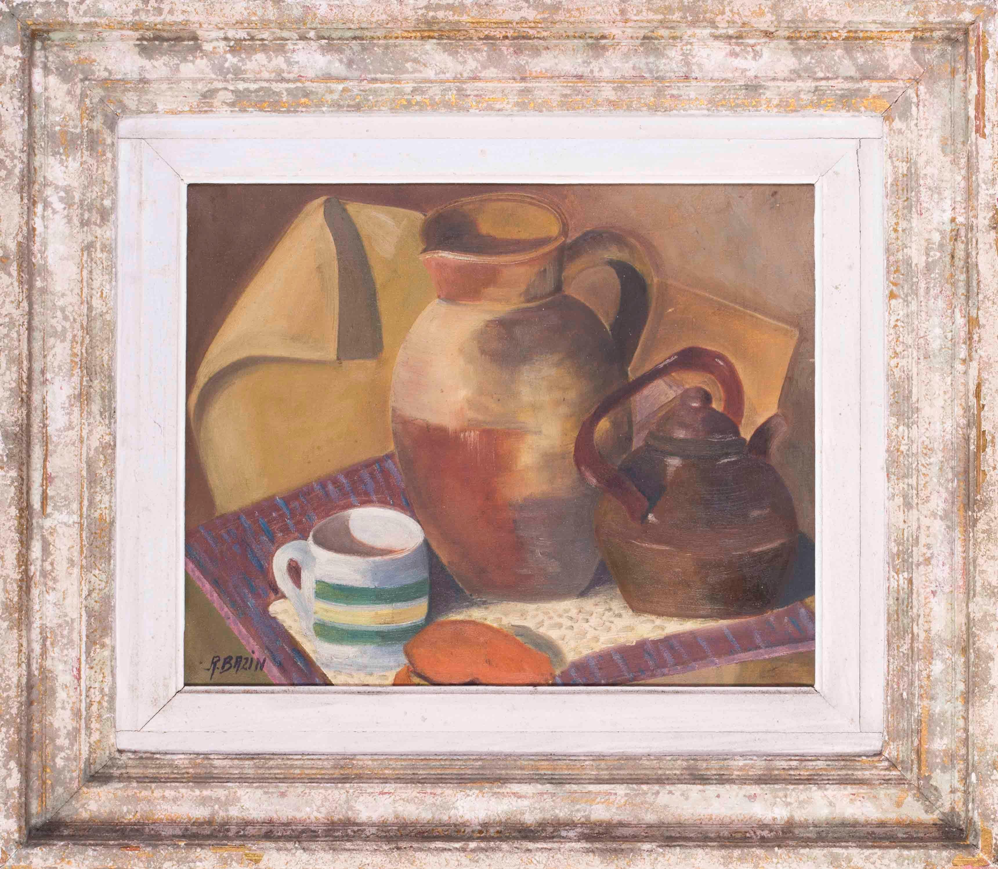 Unknown Still-Life Painting - French 20th Century Post Impressionist still life of kettle, cup and jug