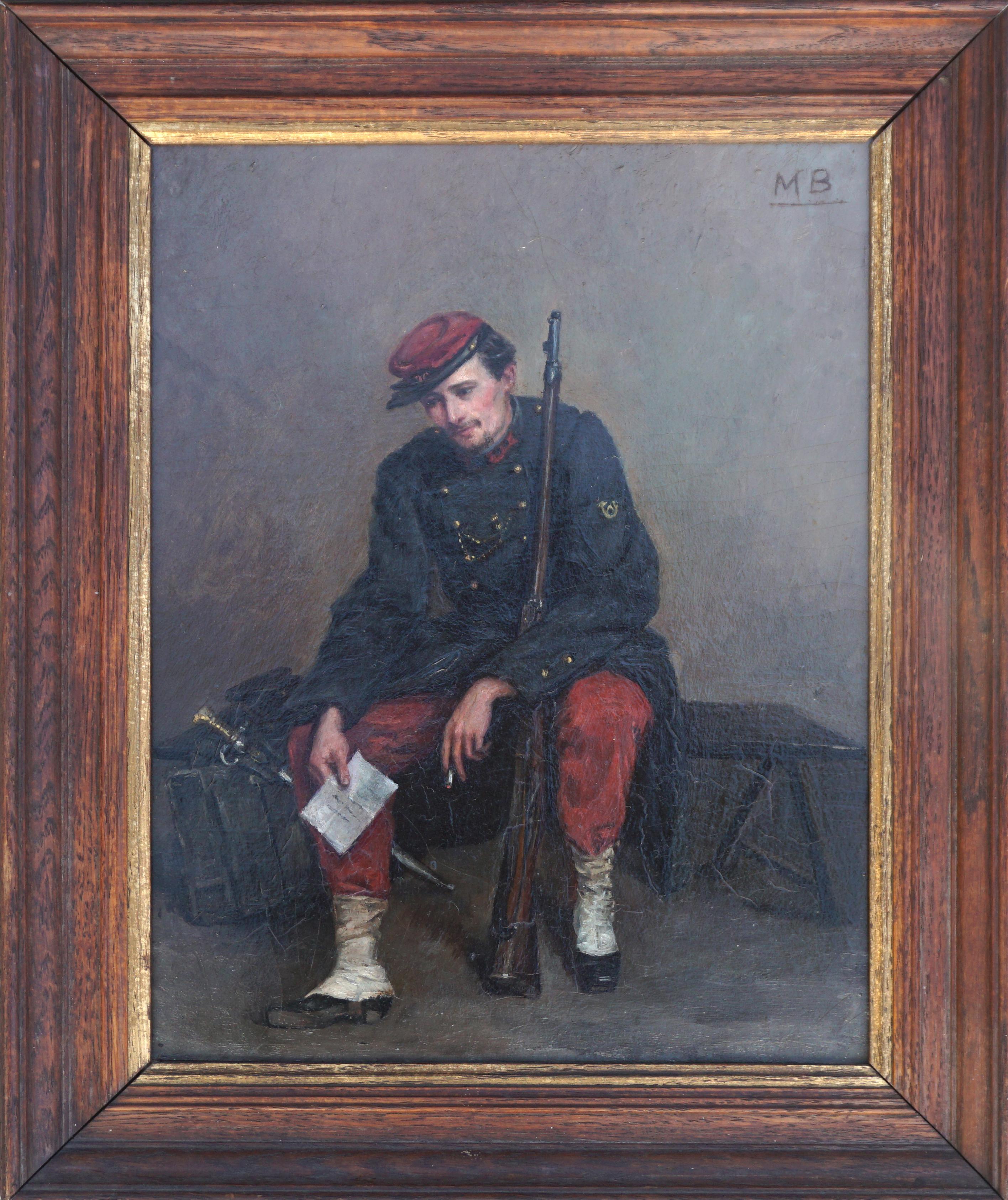 Unknown Portrait Painting - French Soldier 19th Century  - A Letter From Home - Franco-Prussian War