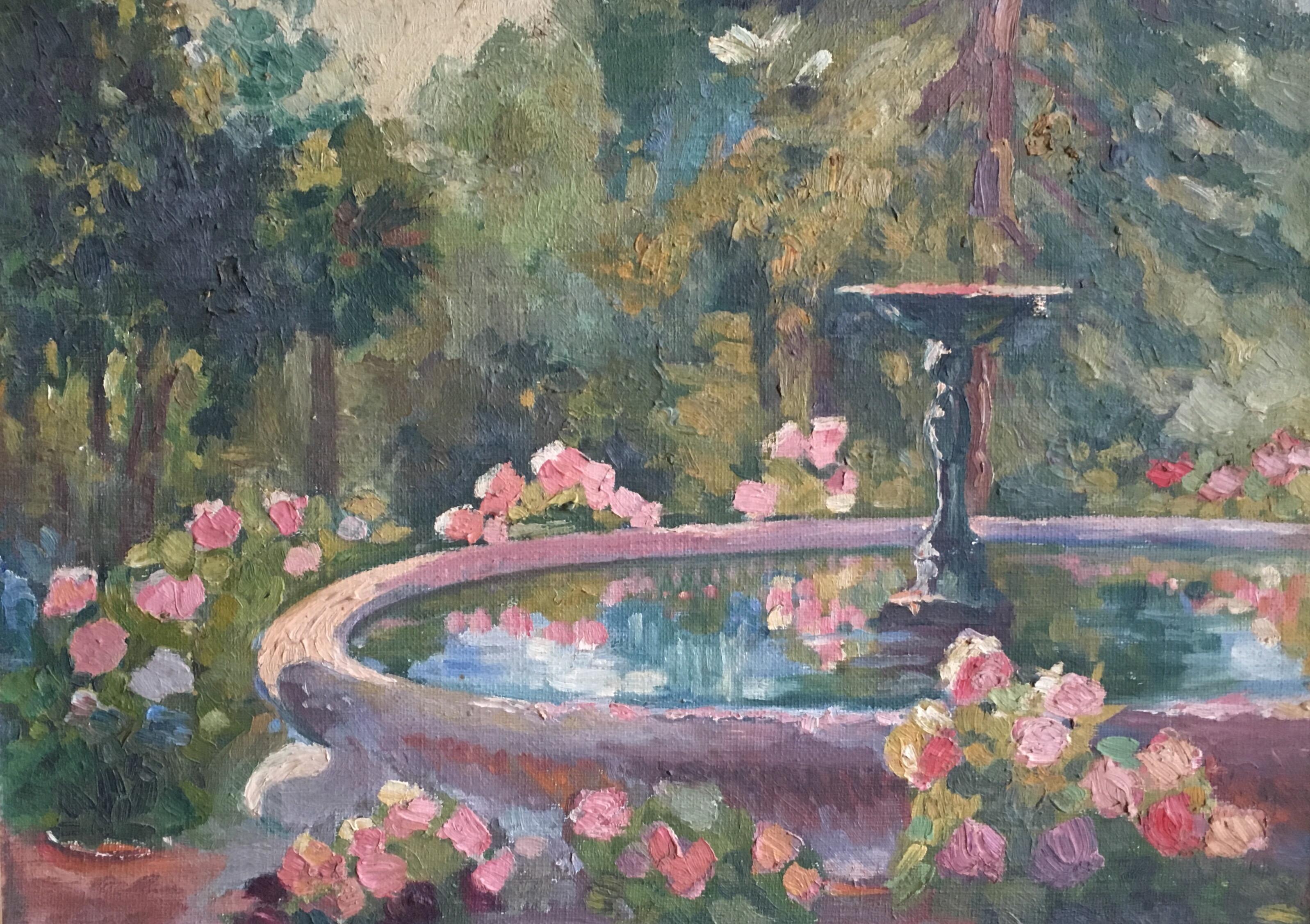 Unknown Still-Life Painting - Impressionist French Garden Landscape, Oil Painting 