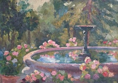 Impressionist French Garden Landscape, Oil Painting 