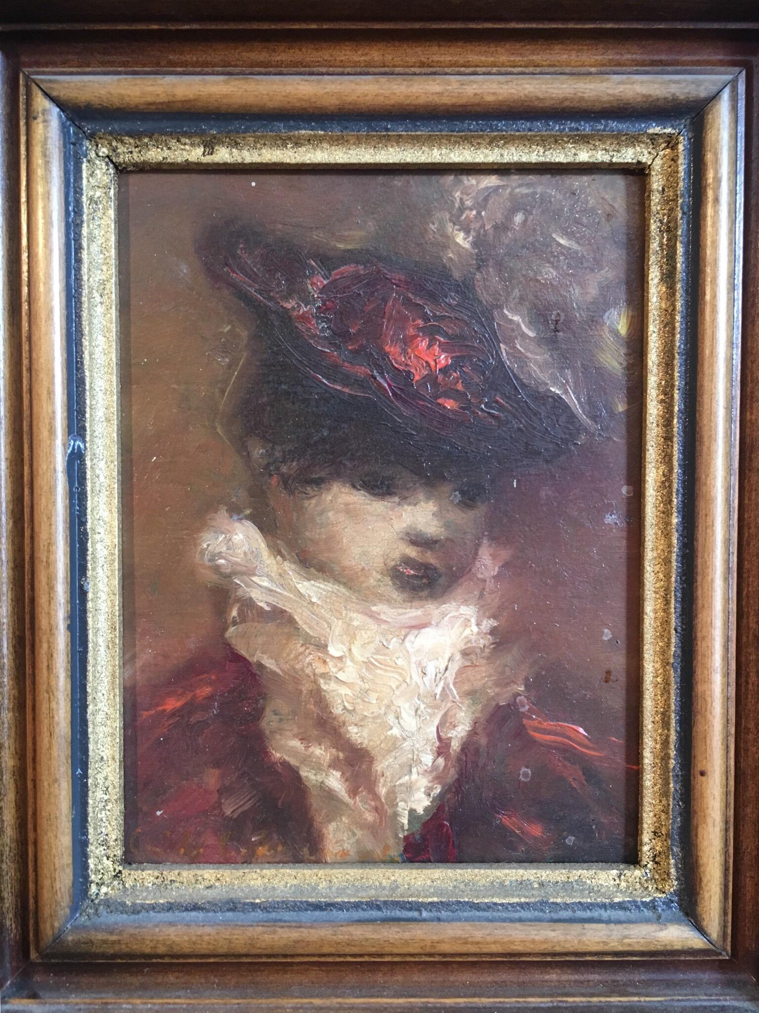Lady of Importance, peinture à l'huile impressionniste colorée, encadrée - Impressionnisme Painting par Unknown