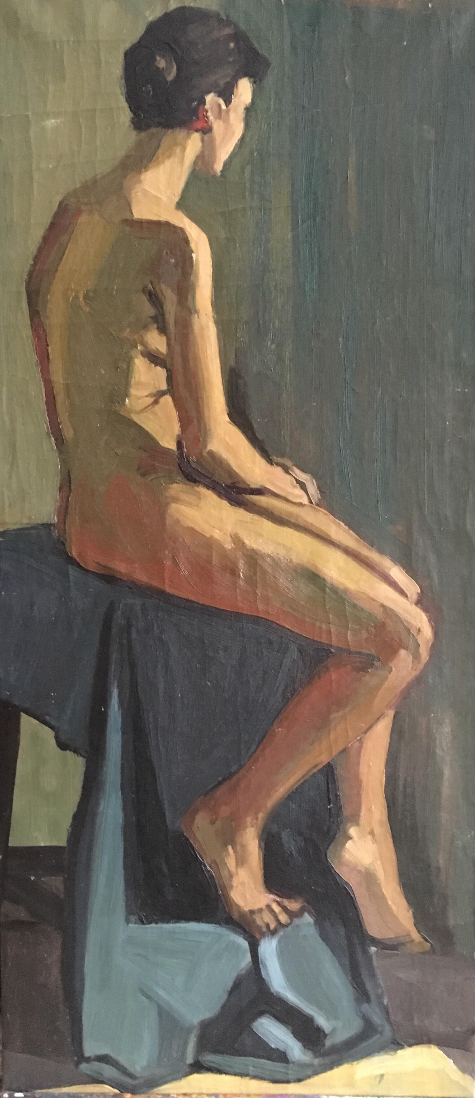 Unknown Nude Painting - Large Nude Portrait, Female Model, Oil Painting