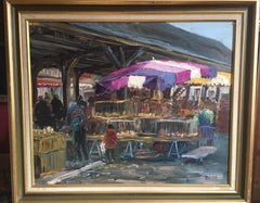 Le Marche de Bachy, Signed Oil Painting on Canvas, Impressionist Style