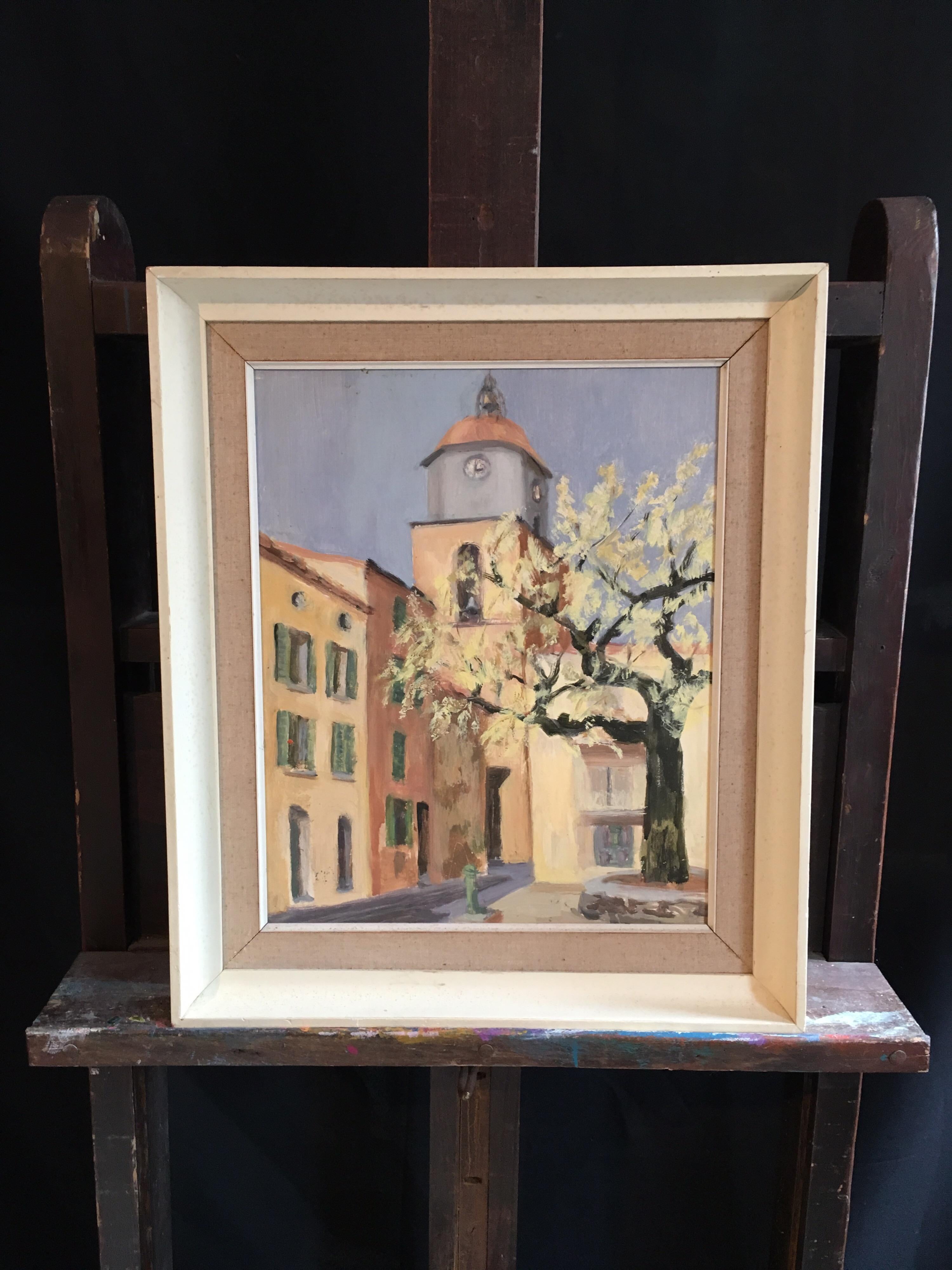 Mediterranean Town, Mid 20th Century Impressionist Original Oil Painting - Brown Landscape Painting by Unknown