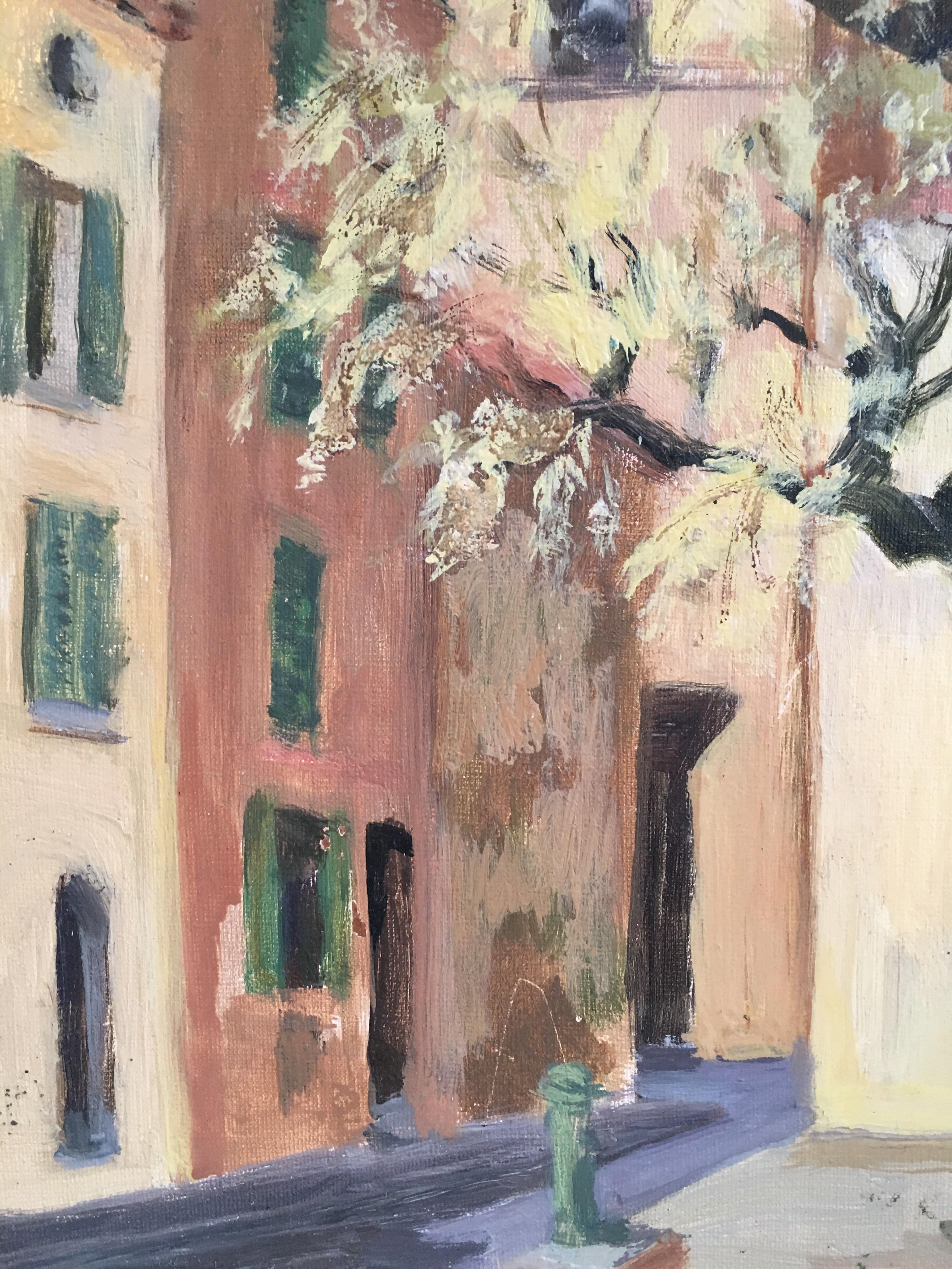 Mediterranean Town, Mid 20th Century Impressionist Original Oil Painting 1