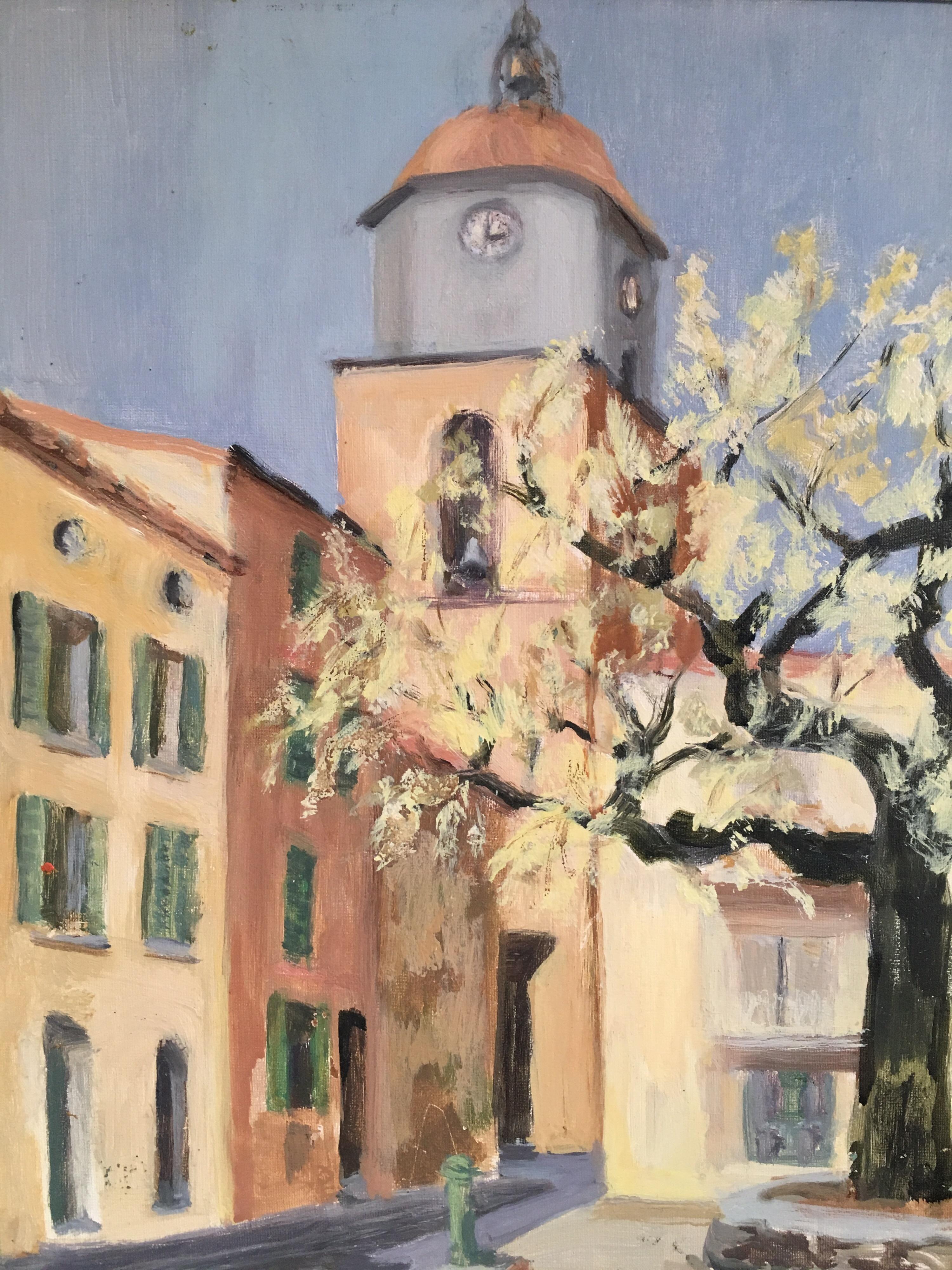 Mediterranean Town, Mid 20th Century Impressionist Original Oil Painting 3
