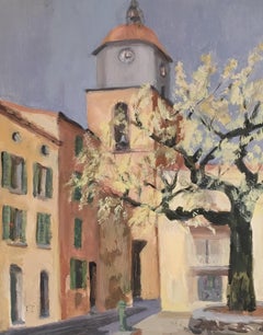 Mediterranean Town, Mid 20th Century Impressionist Original Oil Painting