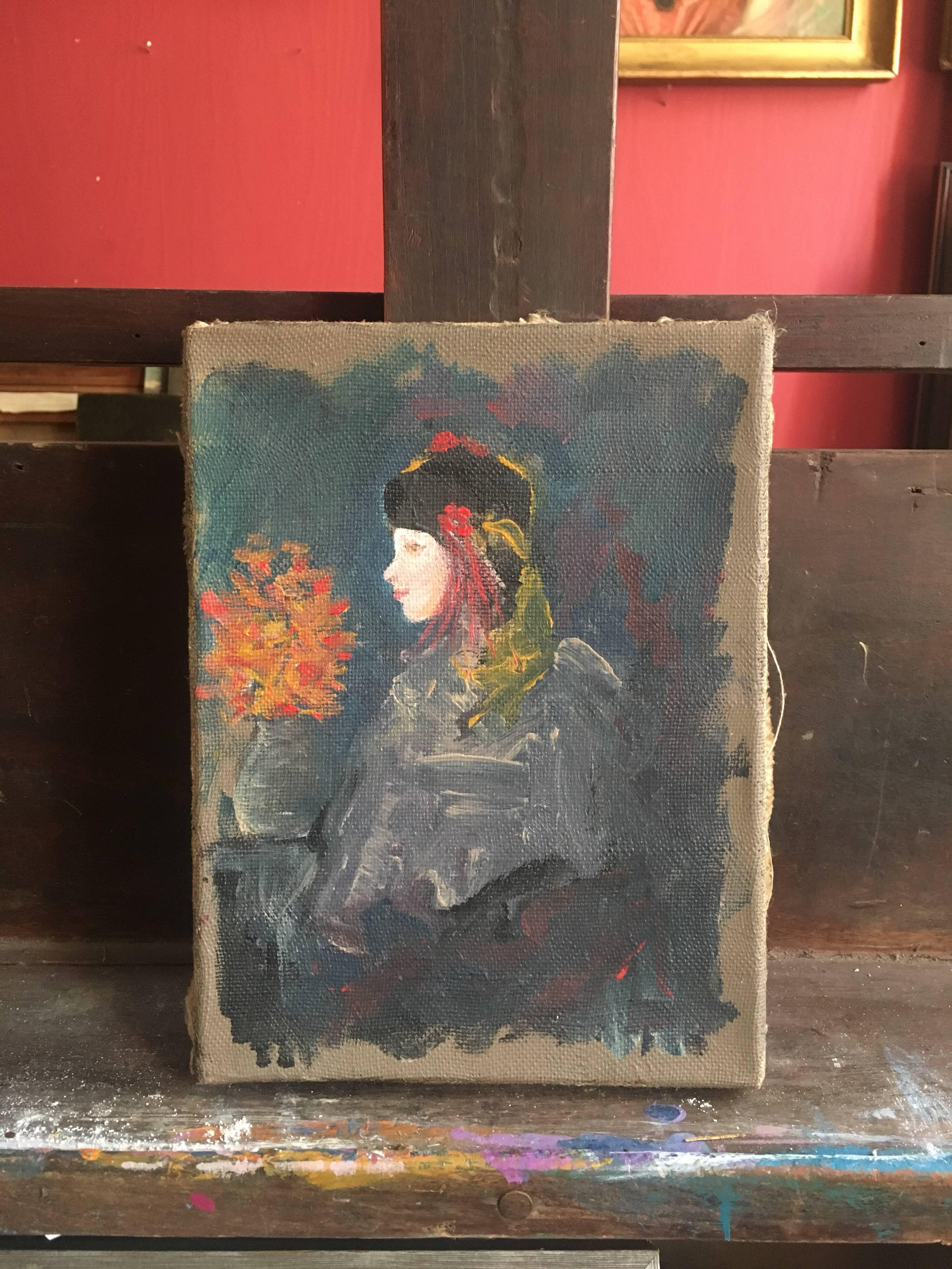 Mid 20th Century French Impressionist Portrait of a Young Girl - Painting by Unknown