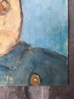 Paire de portraits de personnages français, fond bleu et marron