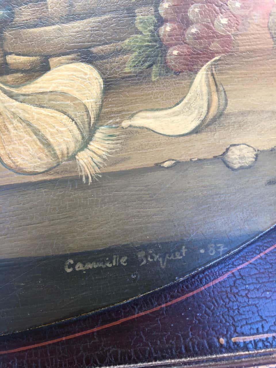 Unique pair of 19th century oil paintings on boards. Signed Camille-Marie-Marcel Bouquet and dated 1887. Good color and age craquelure. Each having a plaque at top with the title 