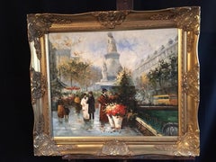 Paris Flower Market, Impressionist Cityscape, Oil Painting