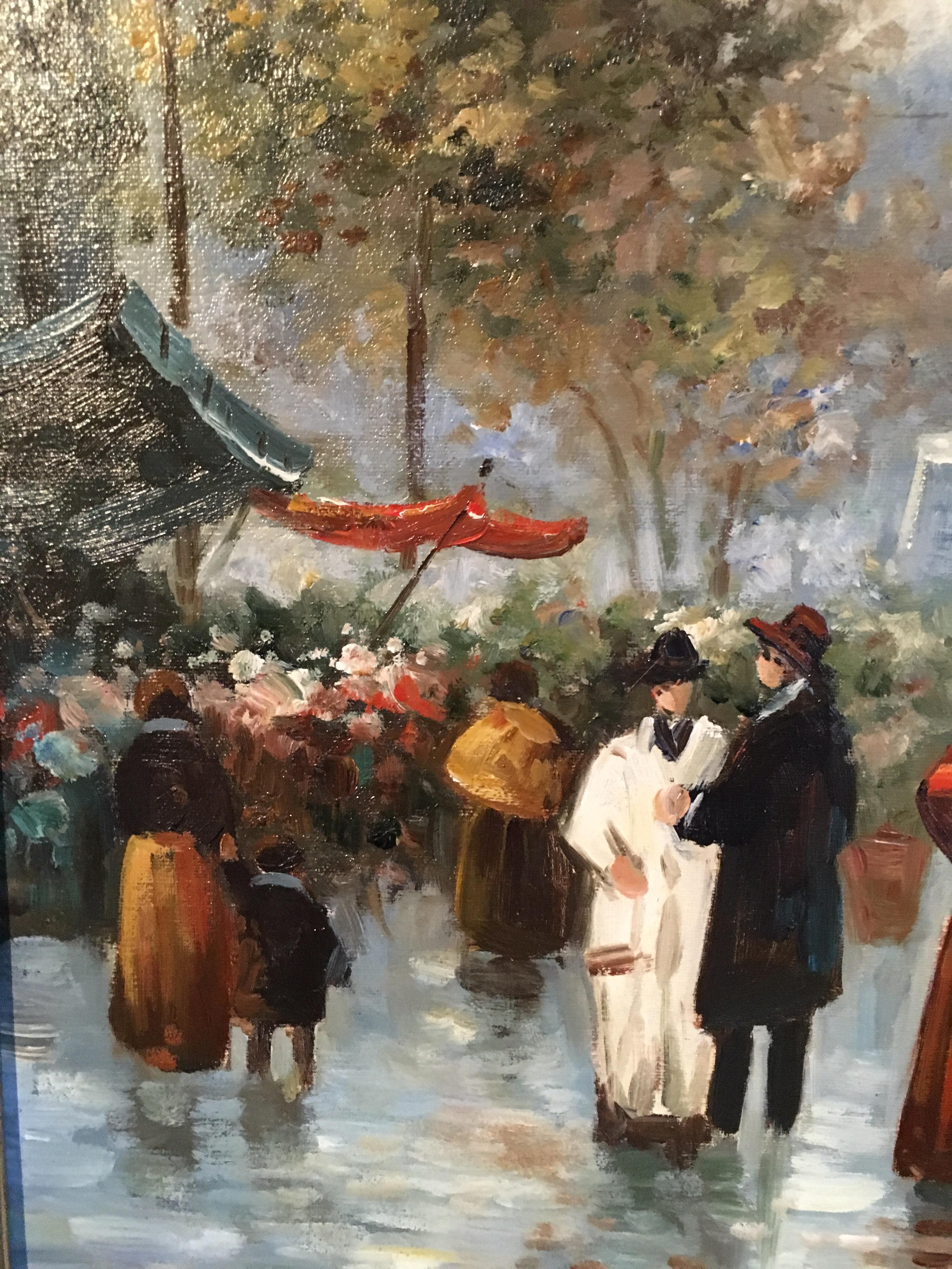 Paris Flower Market, Impressionist Cityscape, Oil Painting 3