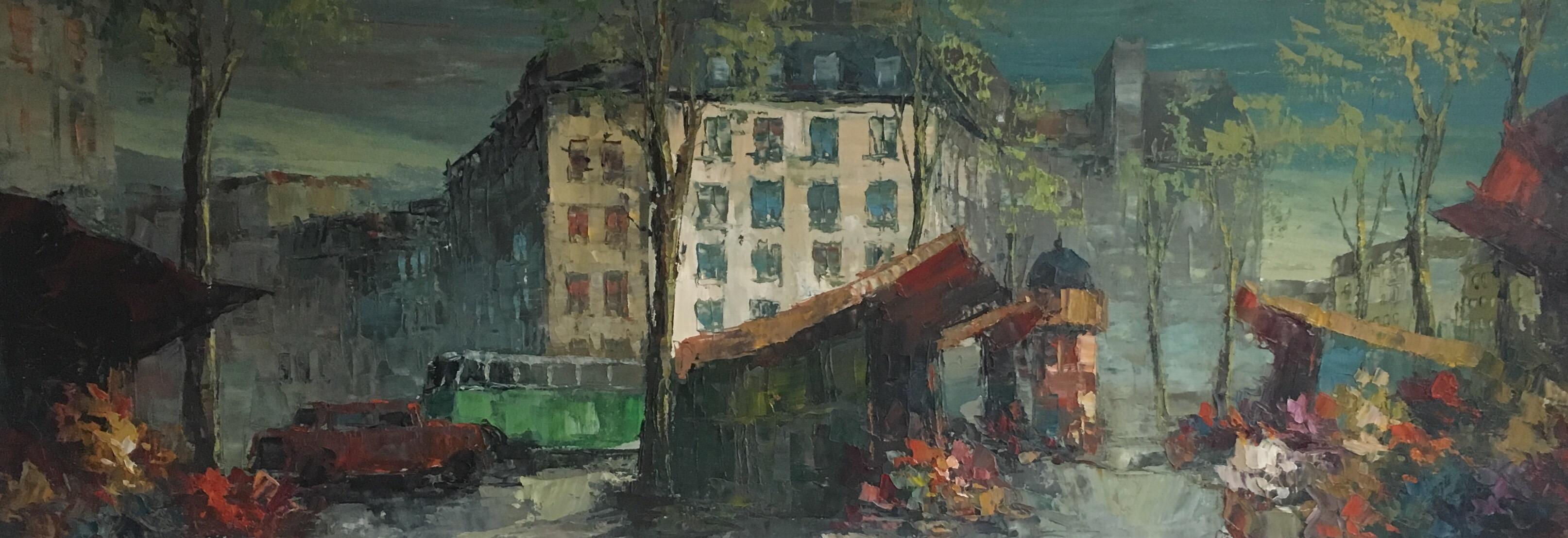 Parisian Flower Market, Large Impressionist Landscape, Oil Painting