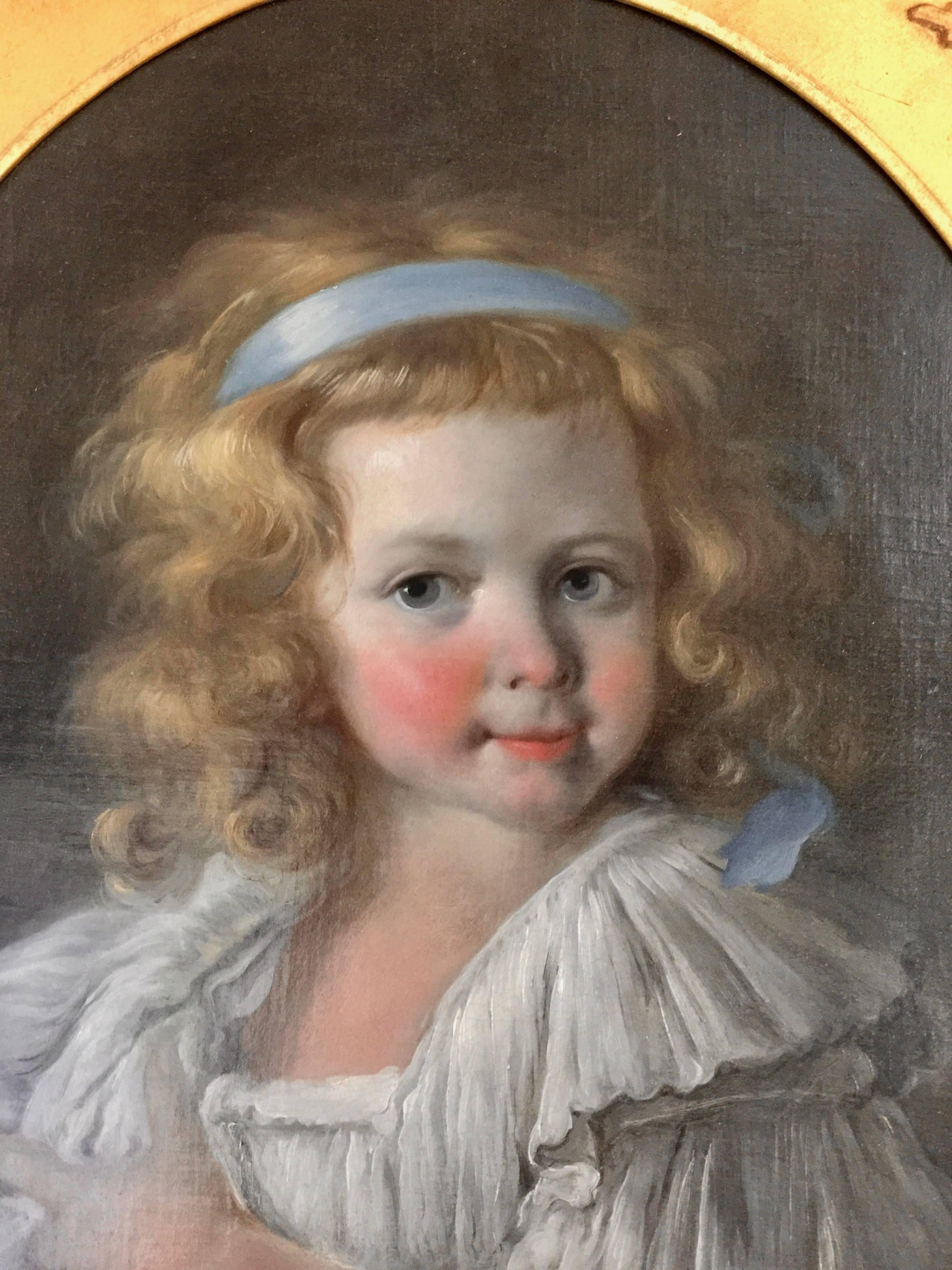 Early 19th century French Oval Portrait of a pretty Young Blonde French Girl - Painting by Unknown