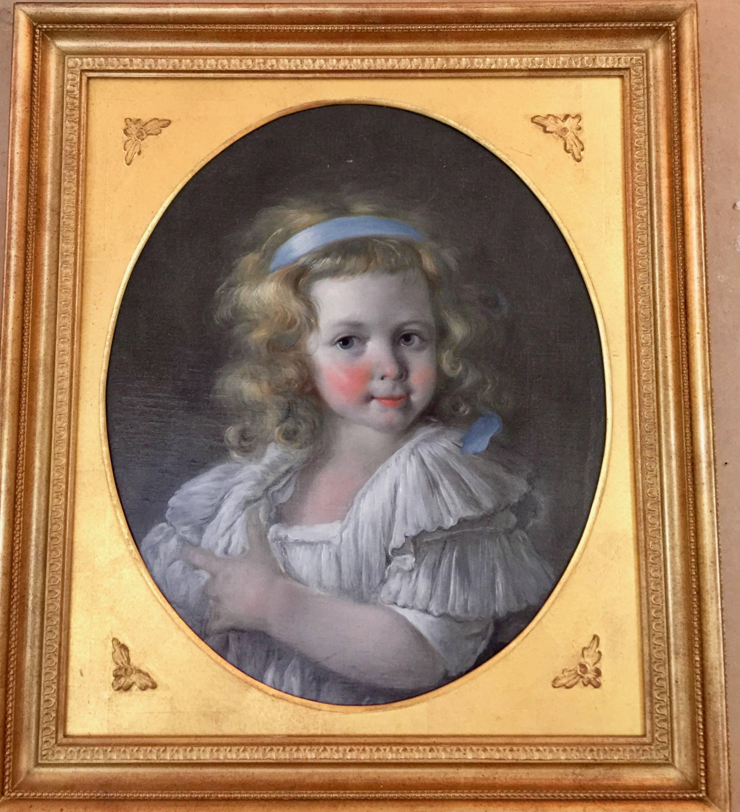 Unknown Portrait Painting - Early 19th century French Oval Portrait of a pretty Young Blonde French Girl