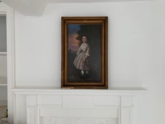 The Badminton Player 19th C. French Oil Painting Young Girl Racket & Shuttlecock