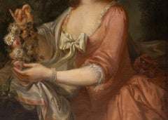 FRENCH SCHOOL  "Portrait of a Girl with Flowers". 18th Century
