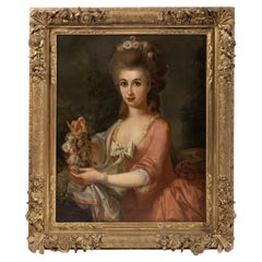 FRENCH SCHOOL  "Portrait of a Girl with Flowers". 18th Century