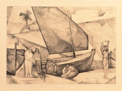 'Fishermen Mending Nets', Musée du Louvre, Art Deco Copper Engraving