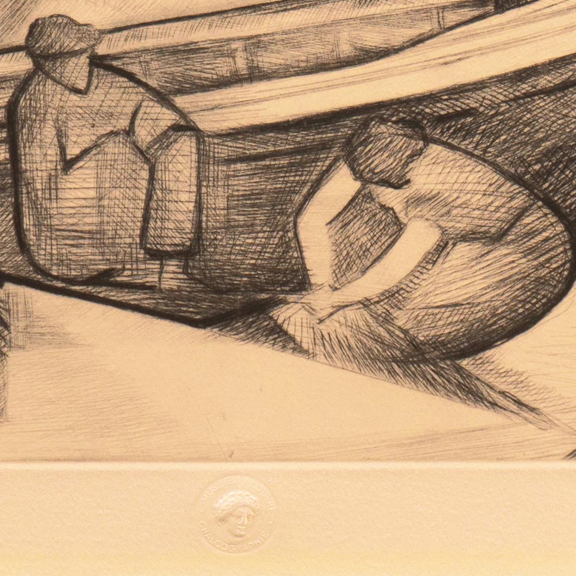 'Fishermen Mending Nets', Musée du Louvre, Art Deco Copper Engraving 2