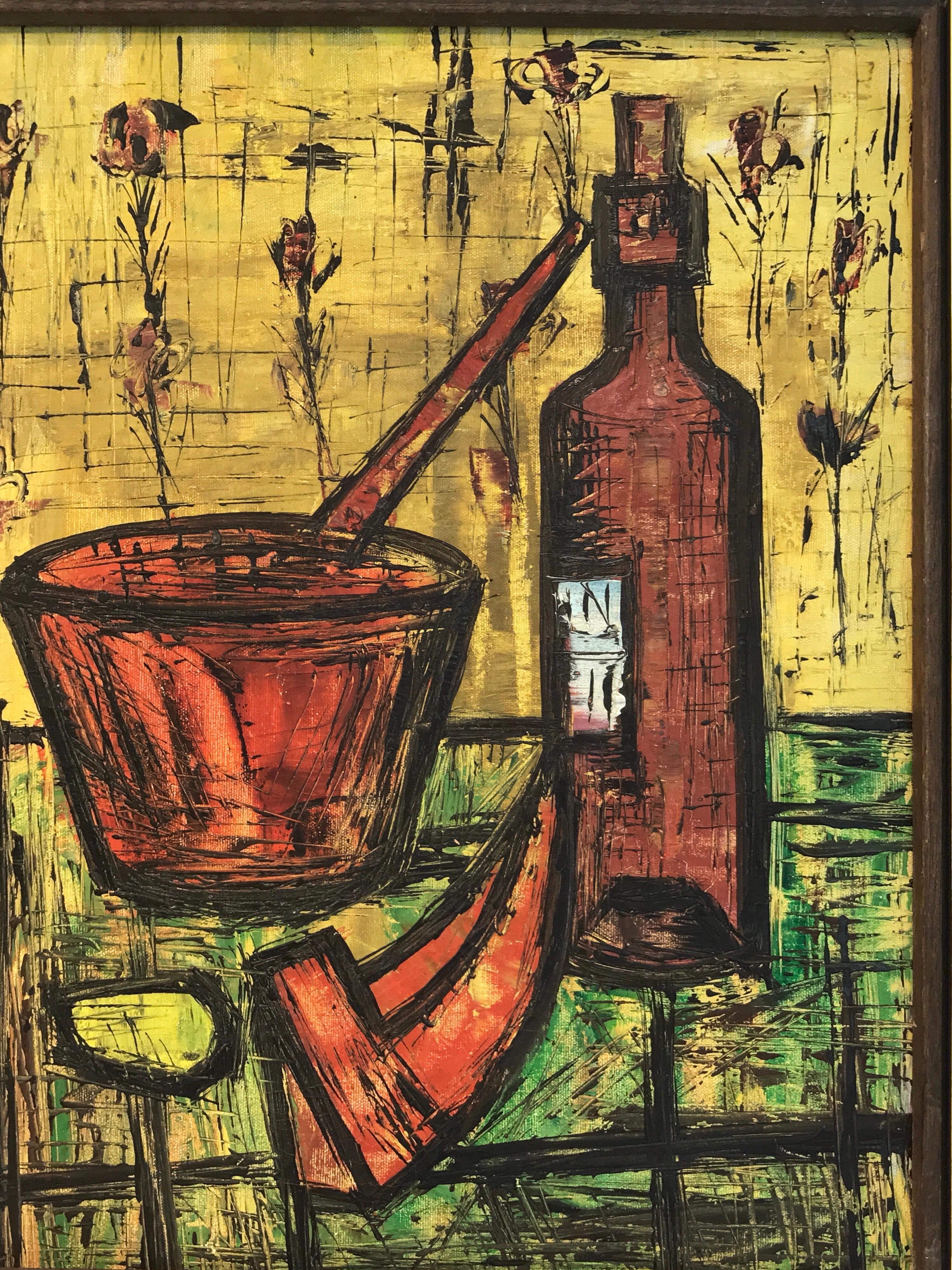 French school still life in the manner of Bernard Buffet, unsigned.
Measures: Oil on canvas 16
