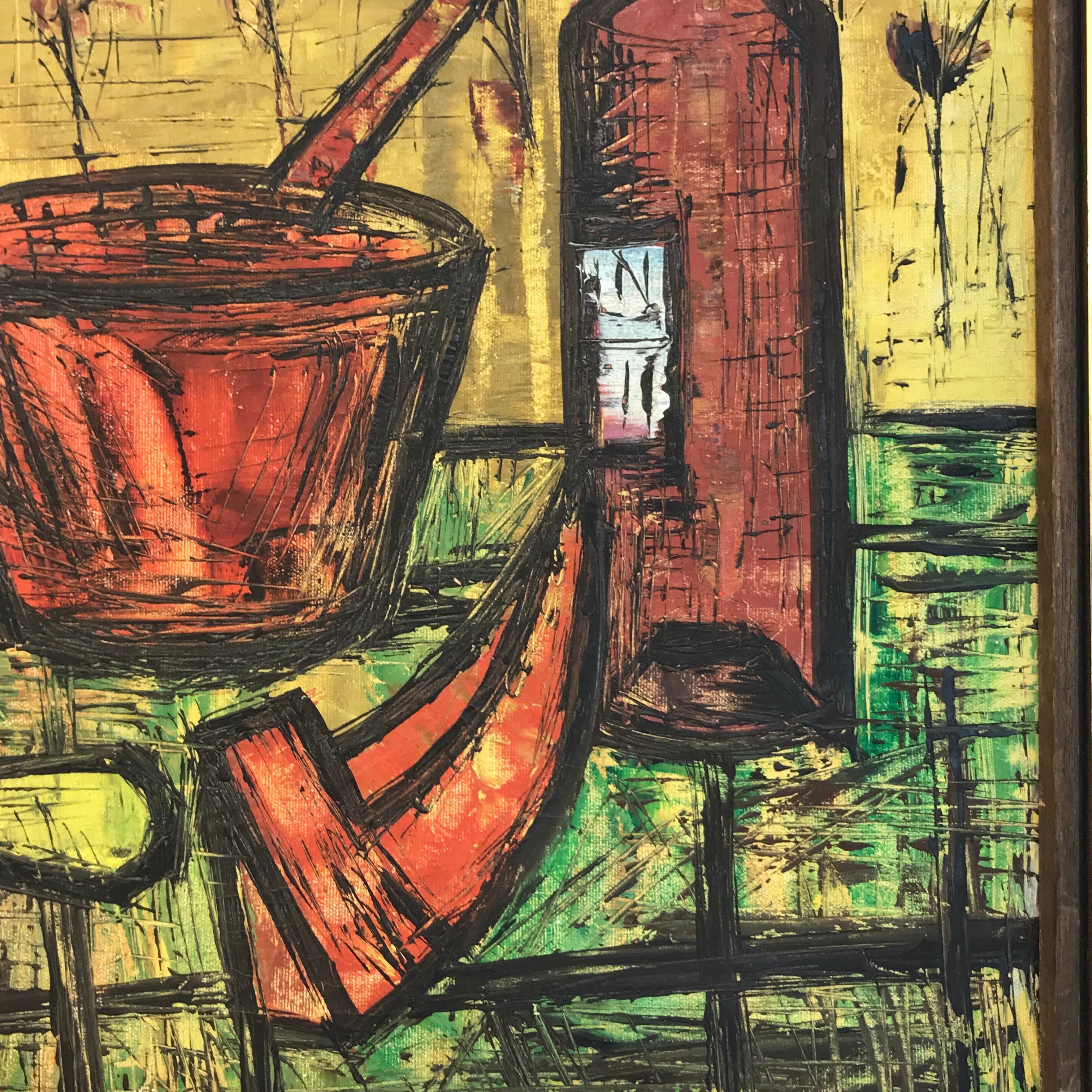 Mid-Century Modern French School Still Life in the Manner of Bernard Buffet For Sale