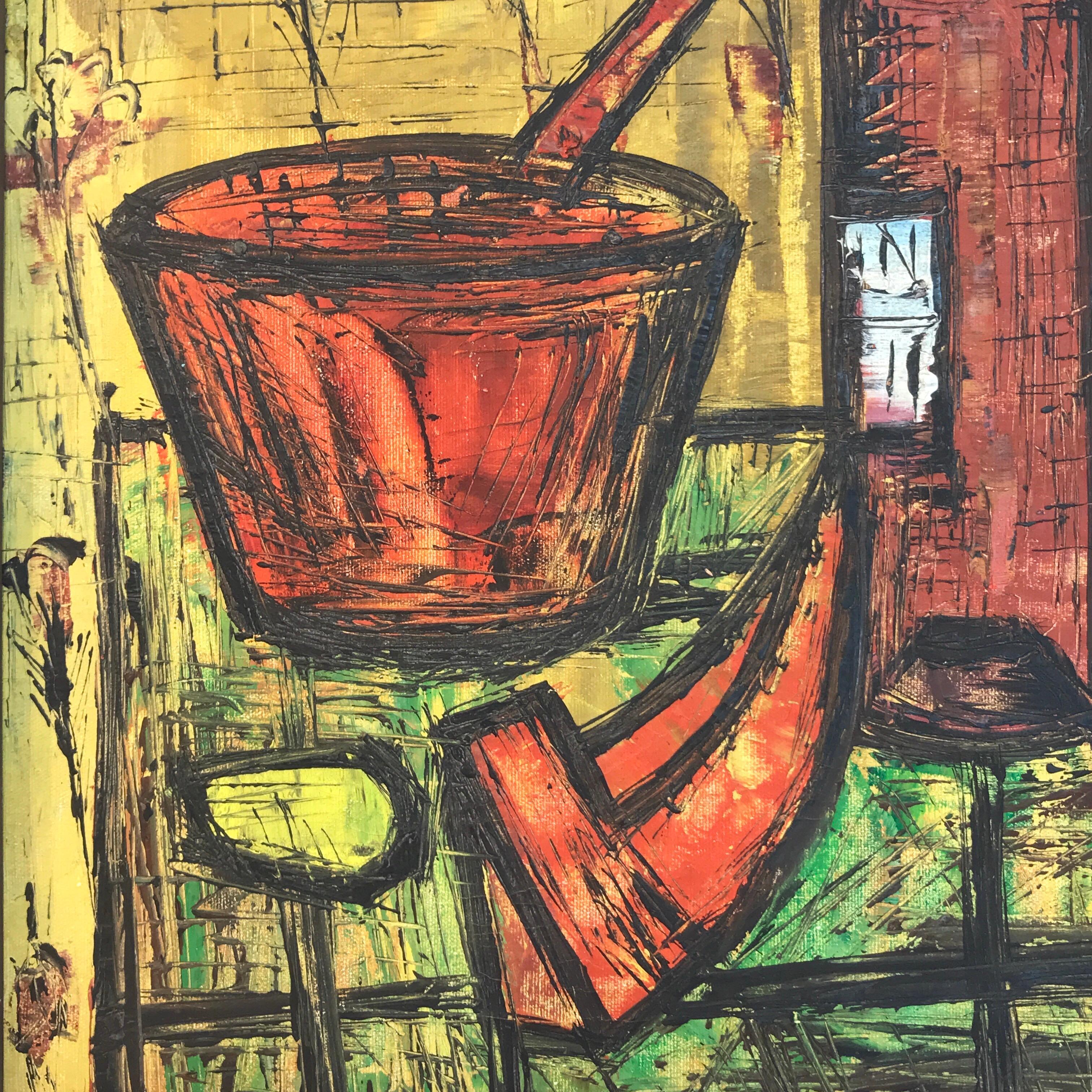 French School Still Life in the Manner of Bernard Buffet In Good Condition For Sale In West Palm Beach, FL