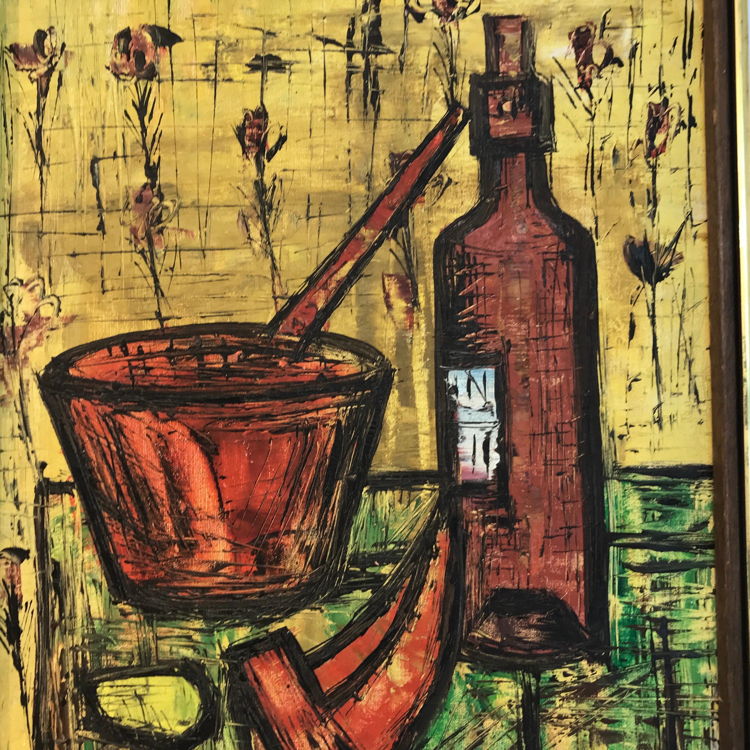 20th Century French School Still Life in the Manner of Bernard Buffet For Sale