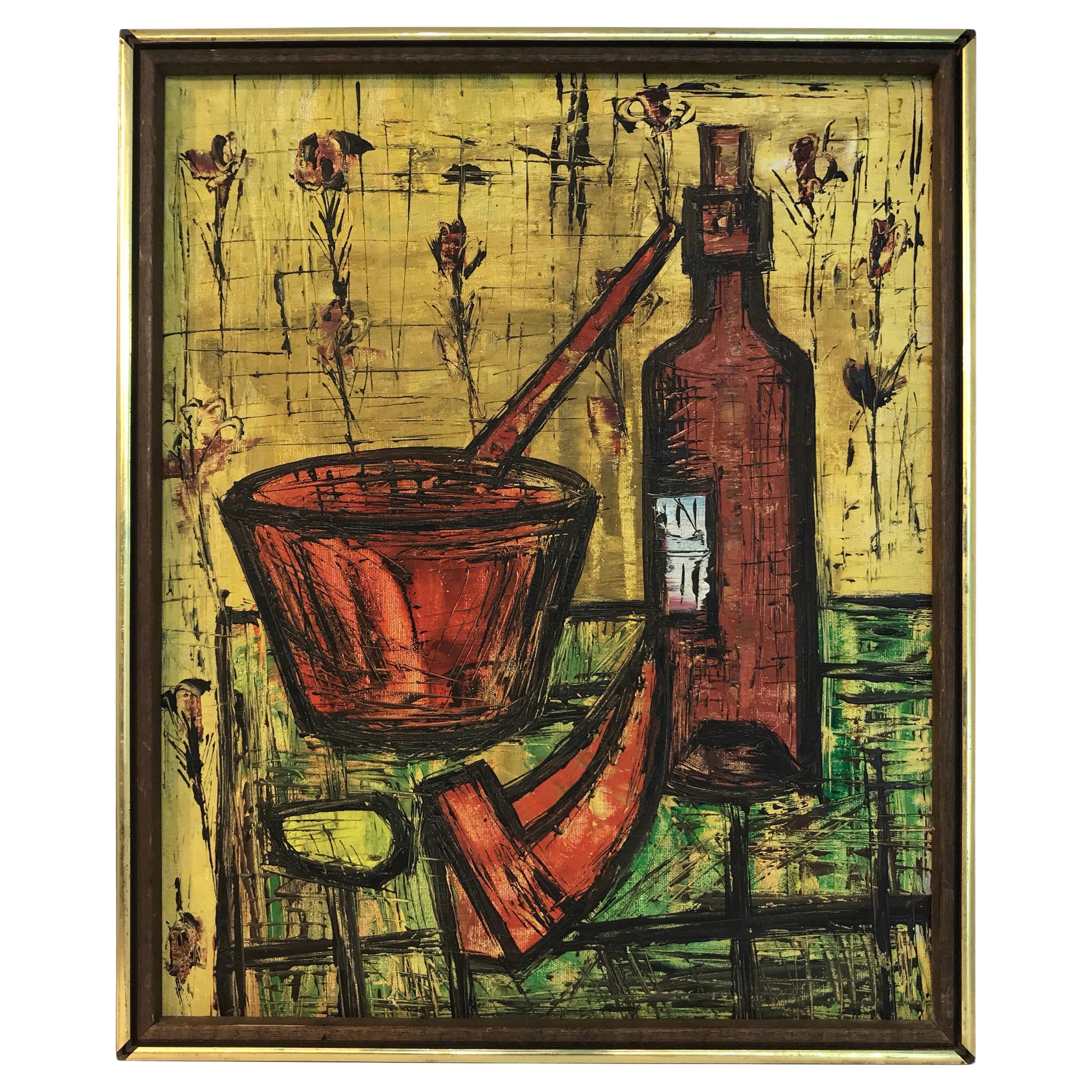 French School Still Life in the Manner of Bernard Buffet For Sale