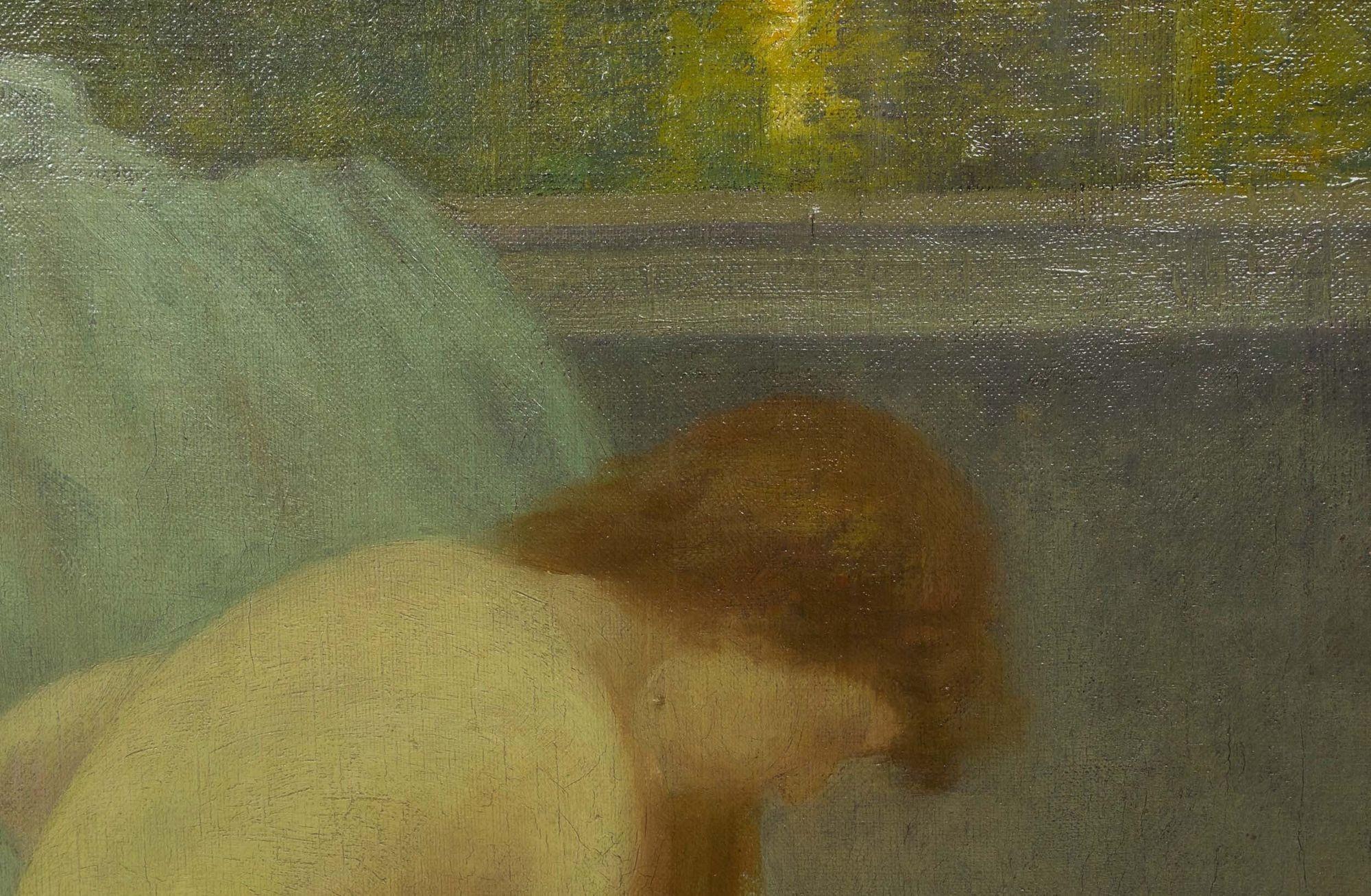 French School Tonal Painting of Bathing Woman, Early 20th Century 9