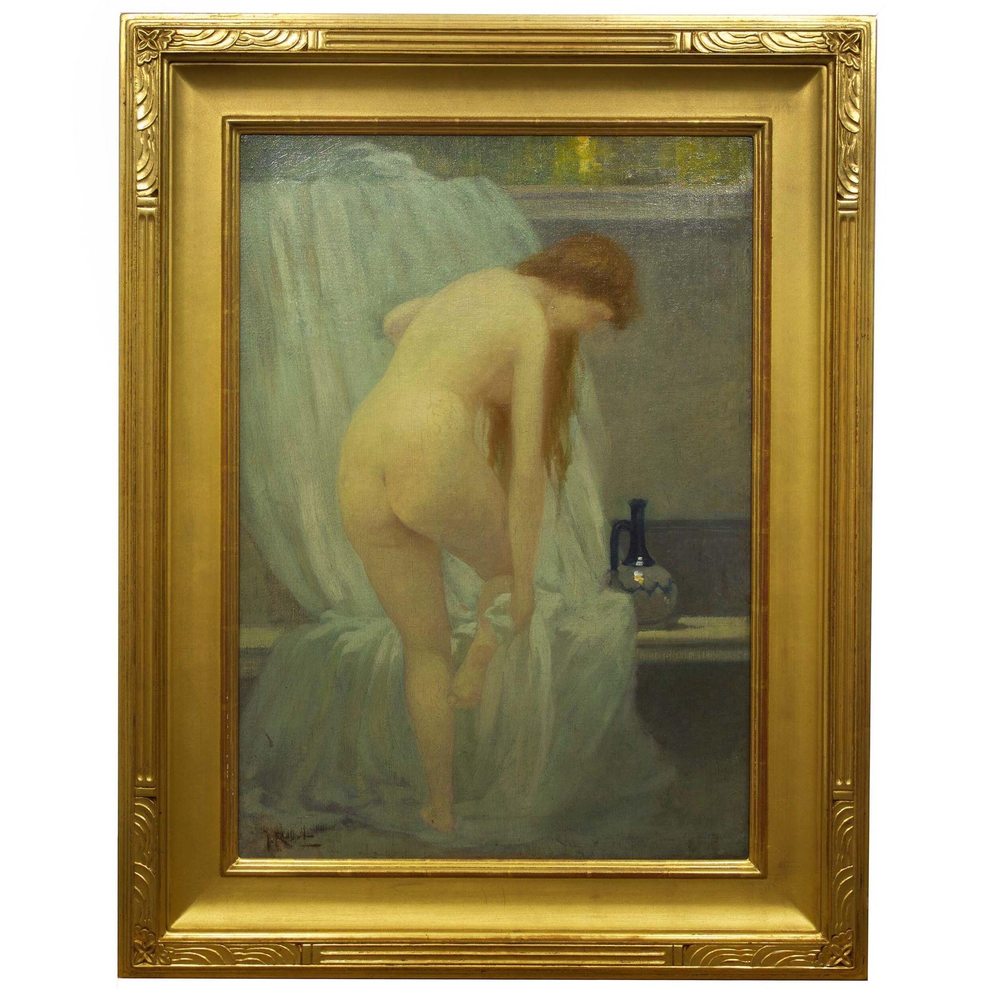 Romantic French School Tonal Painting of Bathing Woman, Early 20th Century