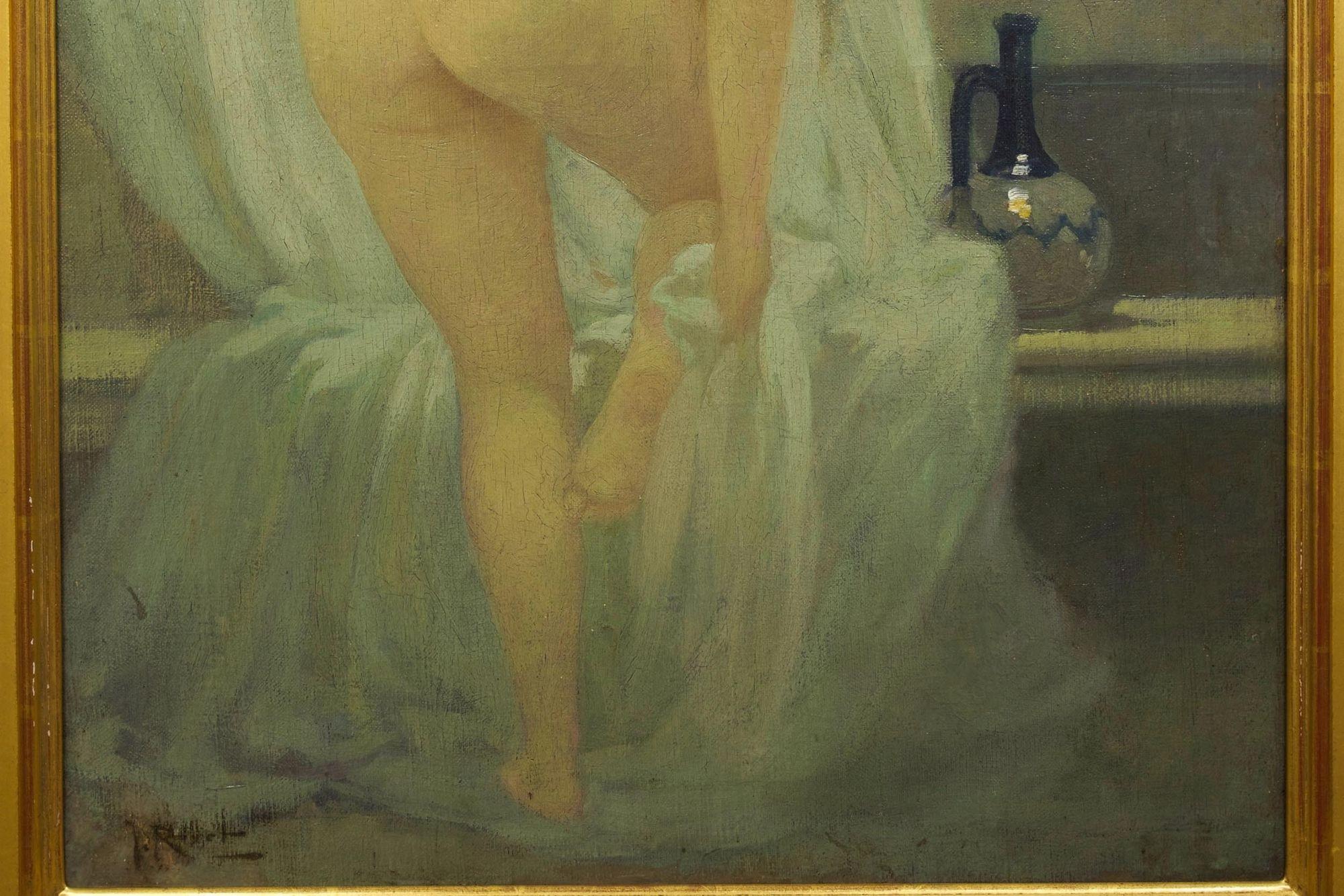 Canvas French School Tonal Painting of Bathing Woman, Early 20th Century