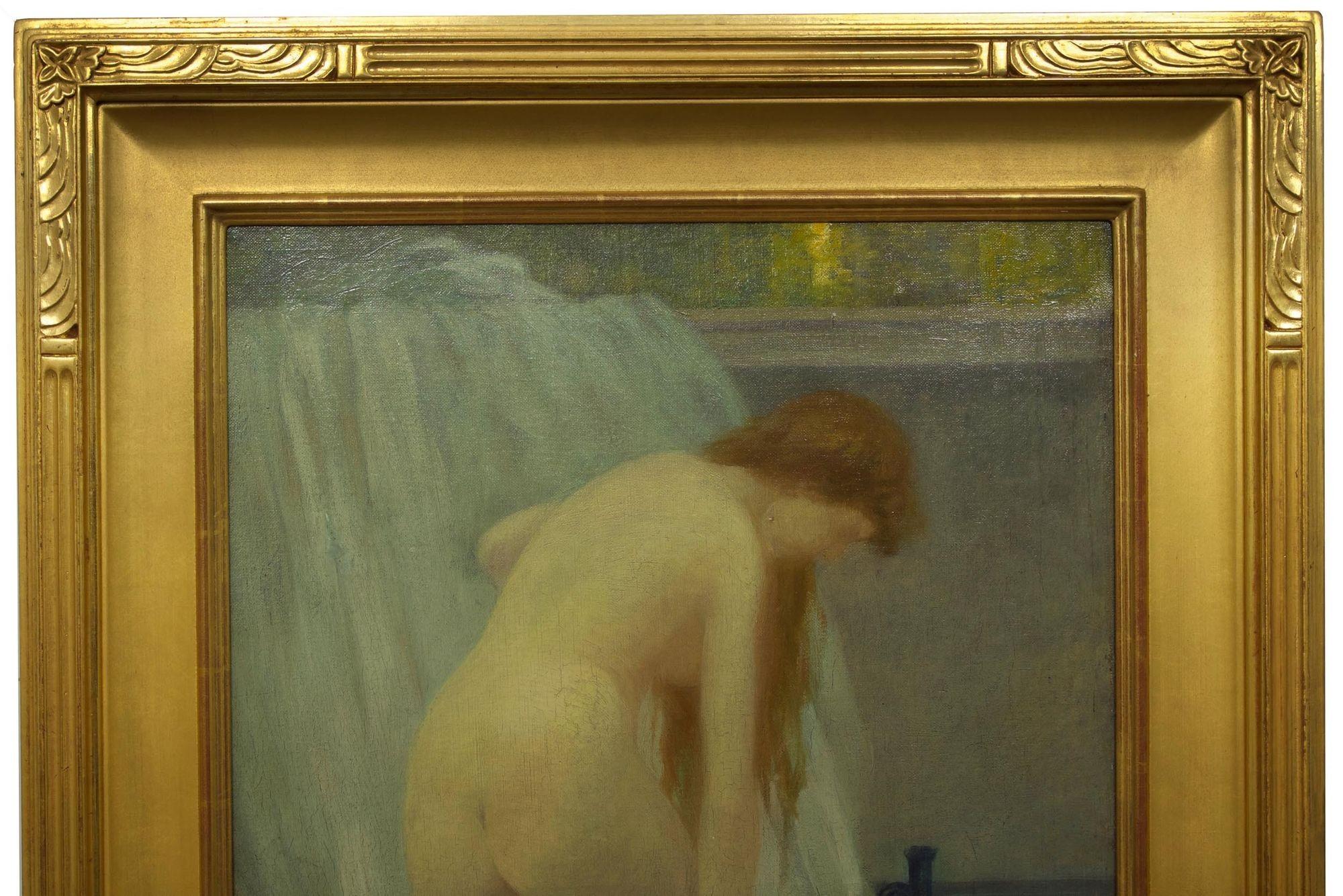 French School Tonal Painting of Bathing Woman, Early 20th Century 1