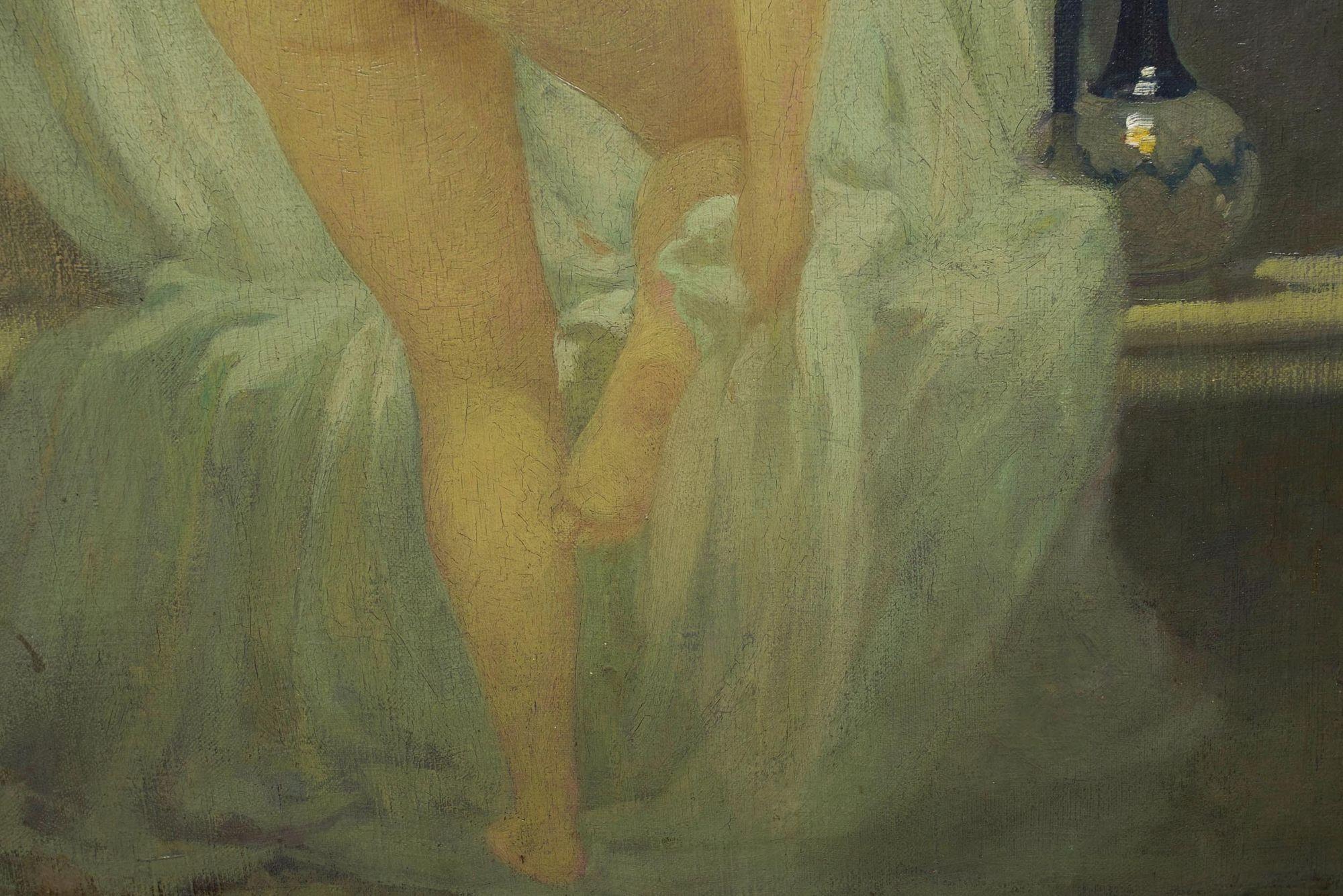 French School Tonal Painting of Bathing Woman, Early 20th Century 5