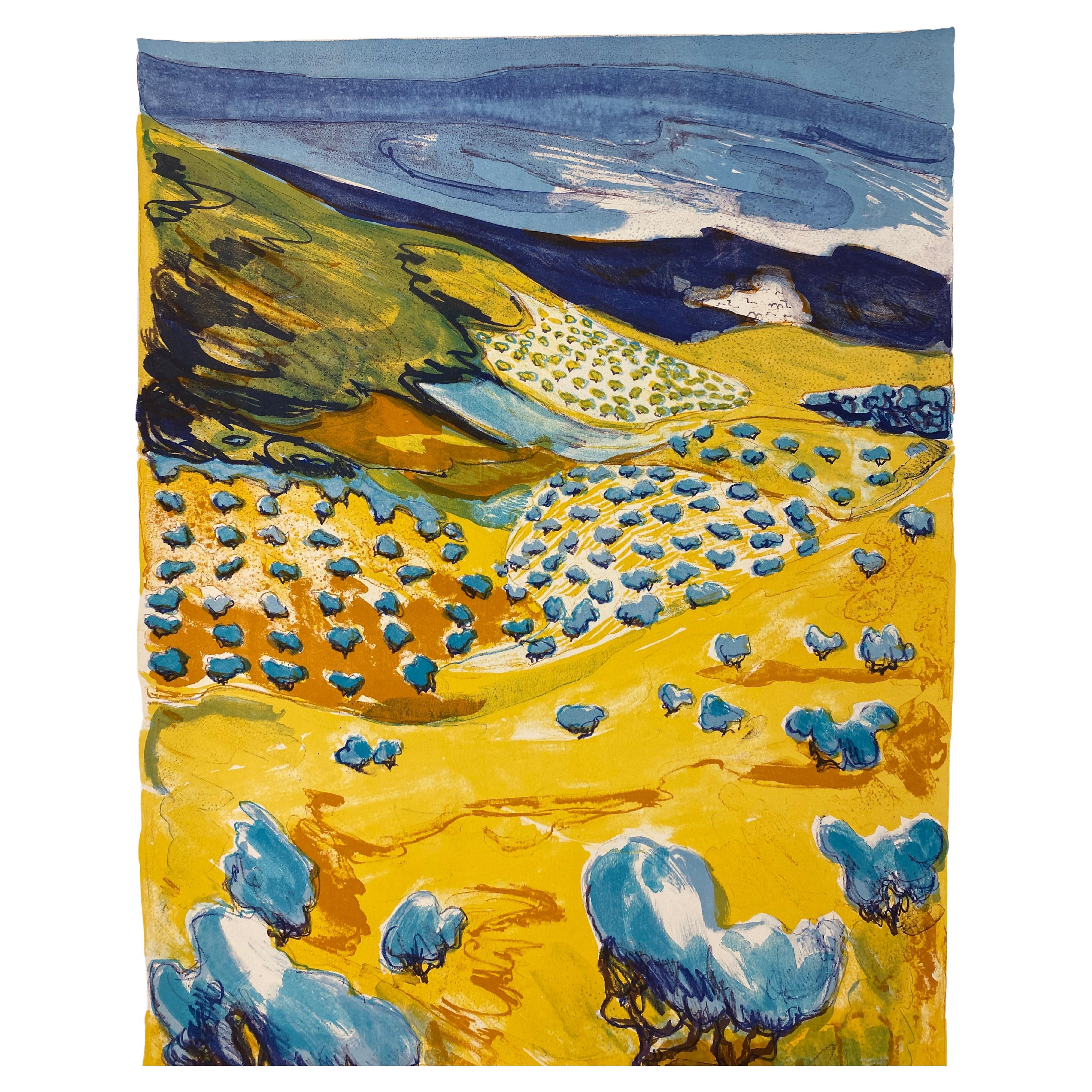 French School Watercolor Landscape Painting signed Vermen, 1969 For Sale