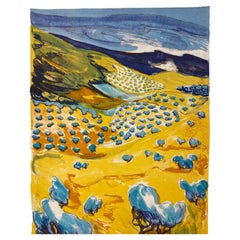 French School Watercolor Landscape Painting signed Vermen, 1969