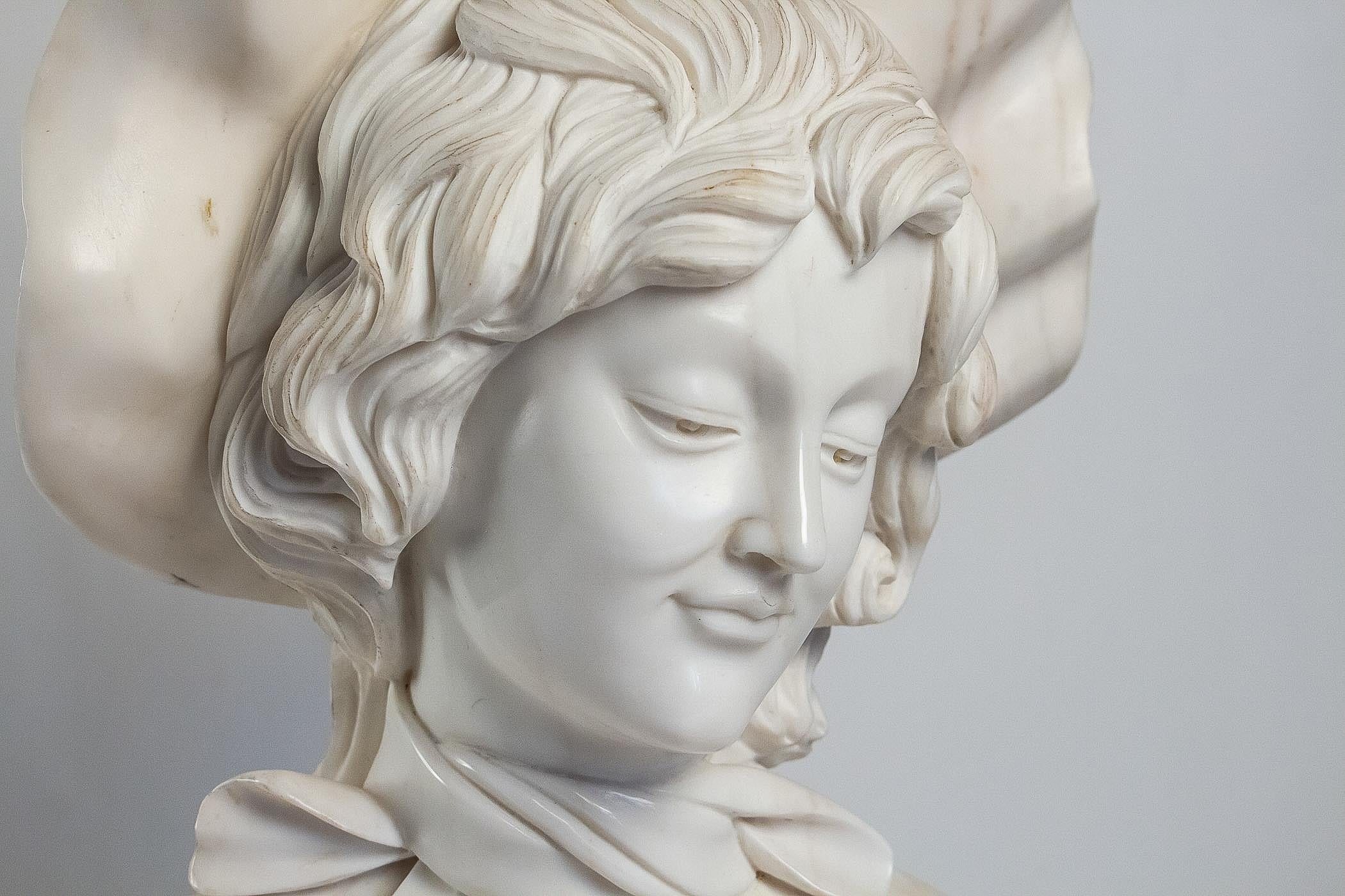 Belle Époque French School White Carrara Marble Bust a French Elegant Woman, circa 1900 For Sale