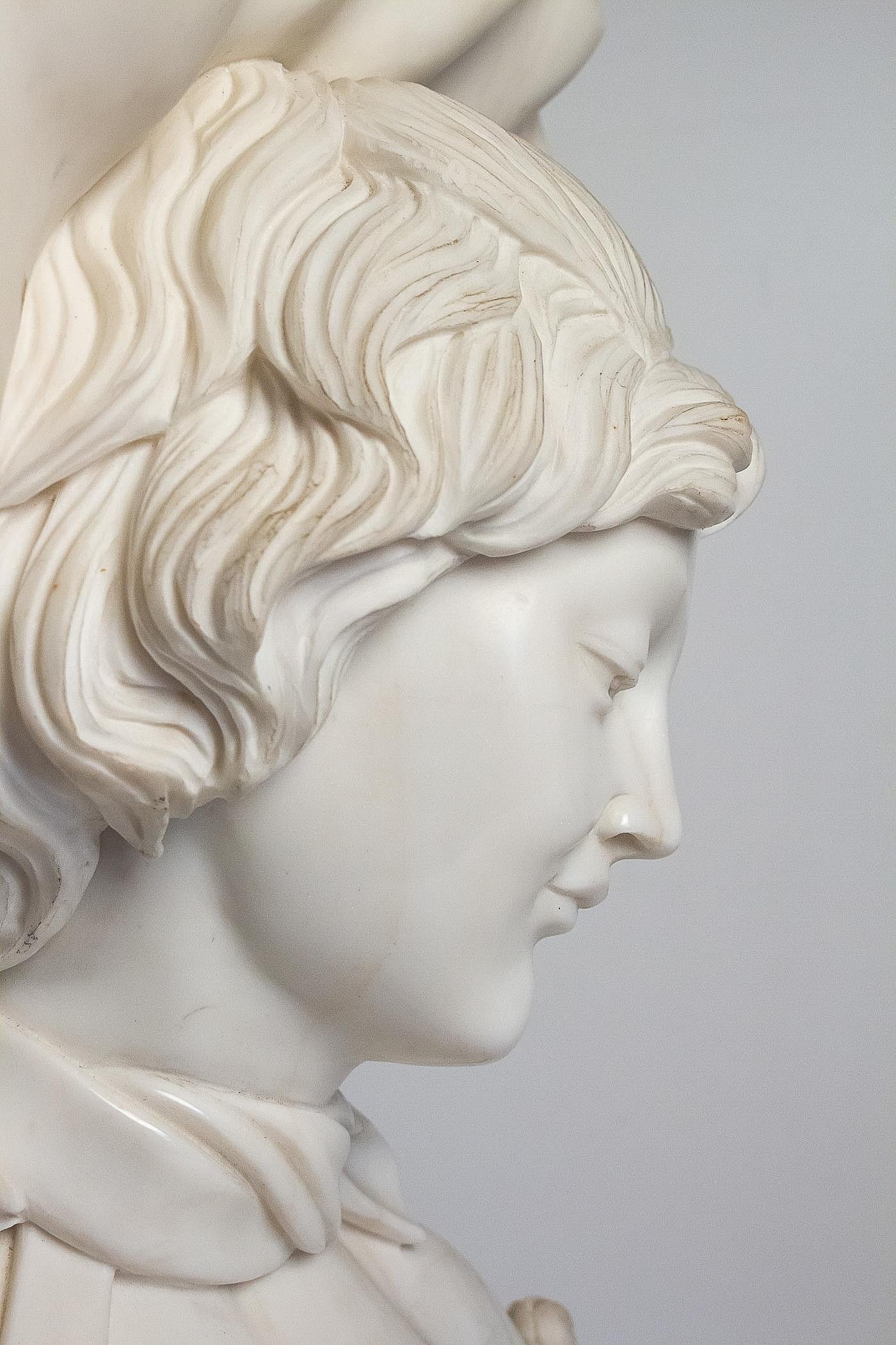 Carved French School White Carrara Marble Bust a French Elegant Woman, circa 1900 For Sale