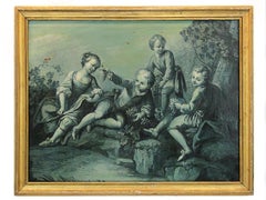 French School XVIIIth Century "The children in the park" Large Grisaille