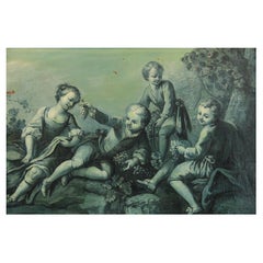 Antique French School XVIIIth Century "The children in the park" Large Grisaille
