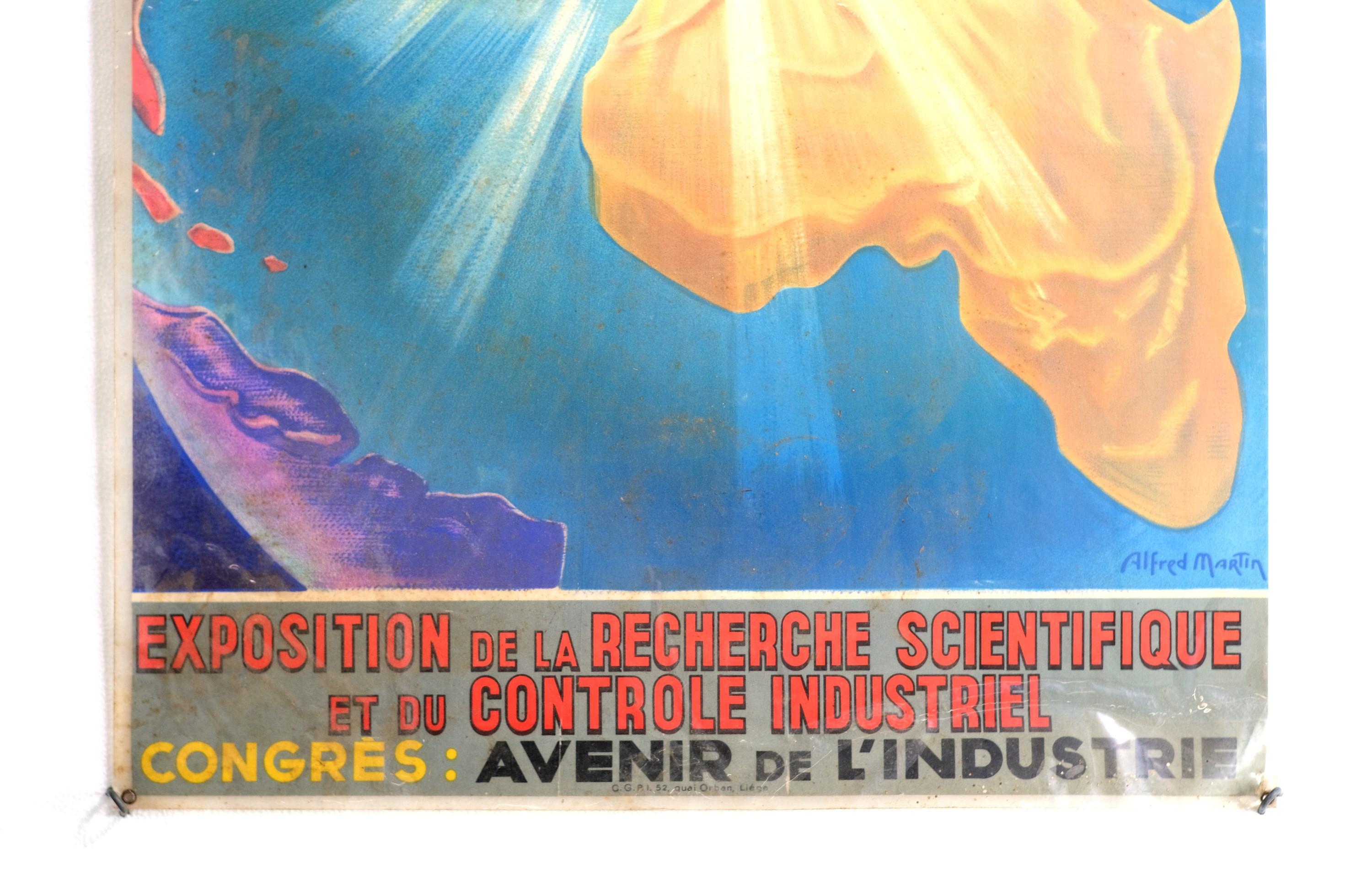 Mid-20th Century French Scientific Industrial Convention Poster of Earth Illustration