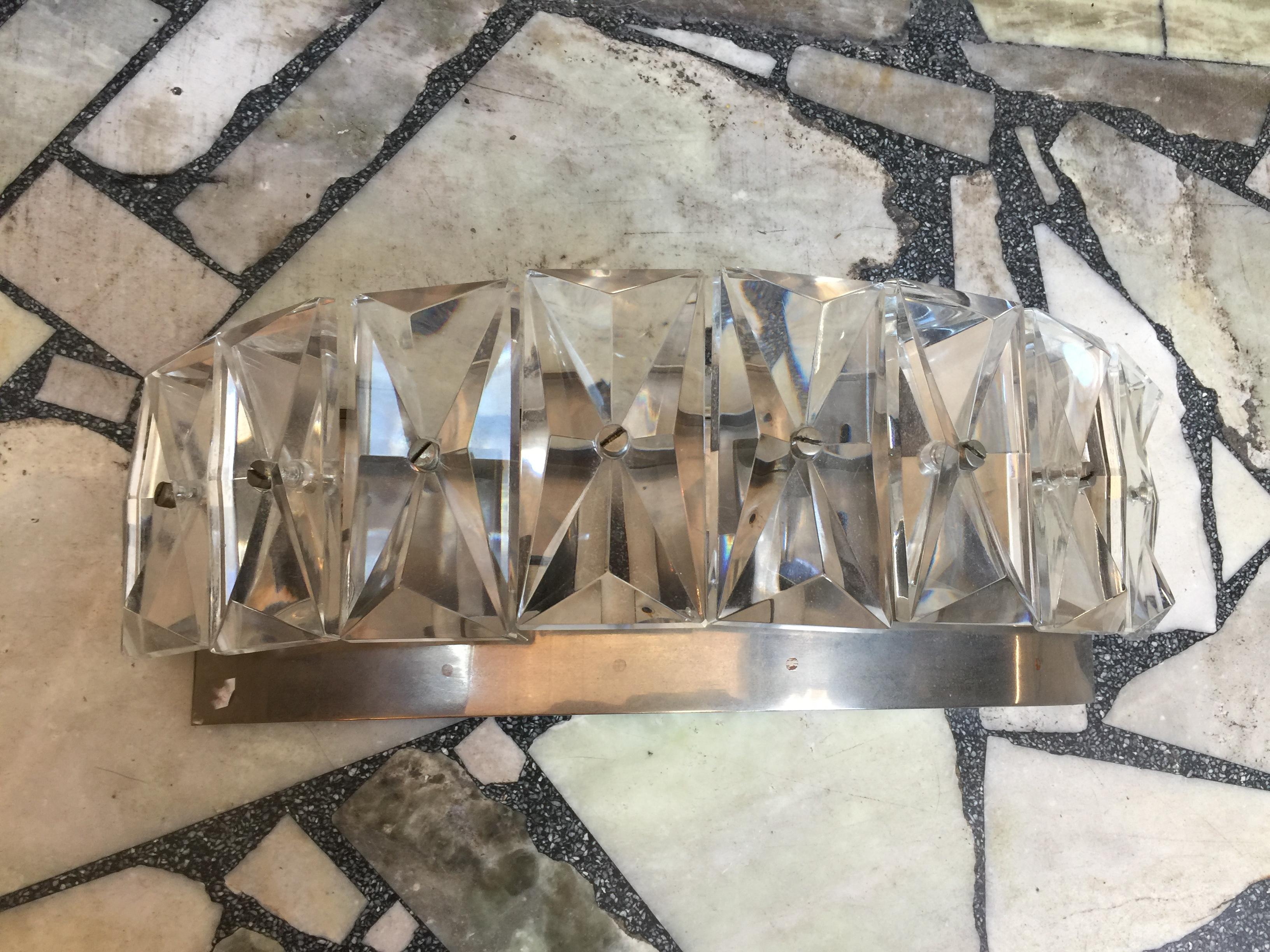Art Deco French Sconce in Crystal and chrome For Sale