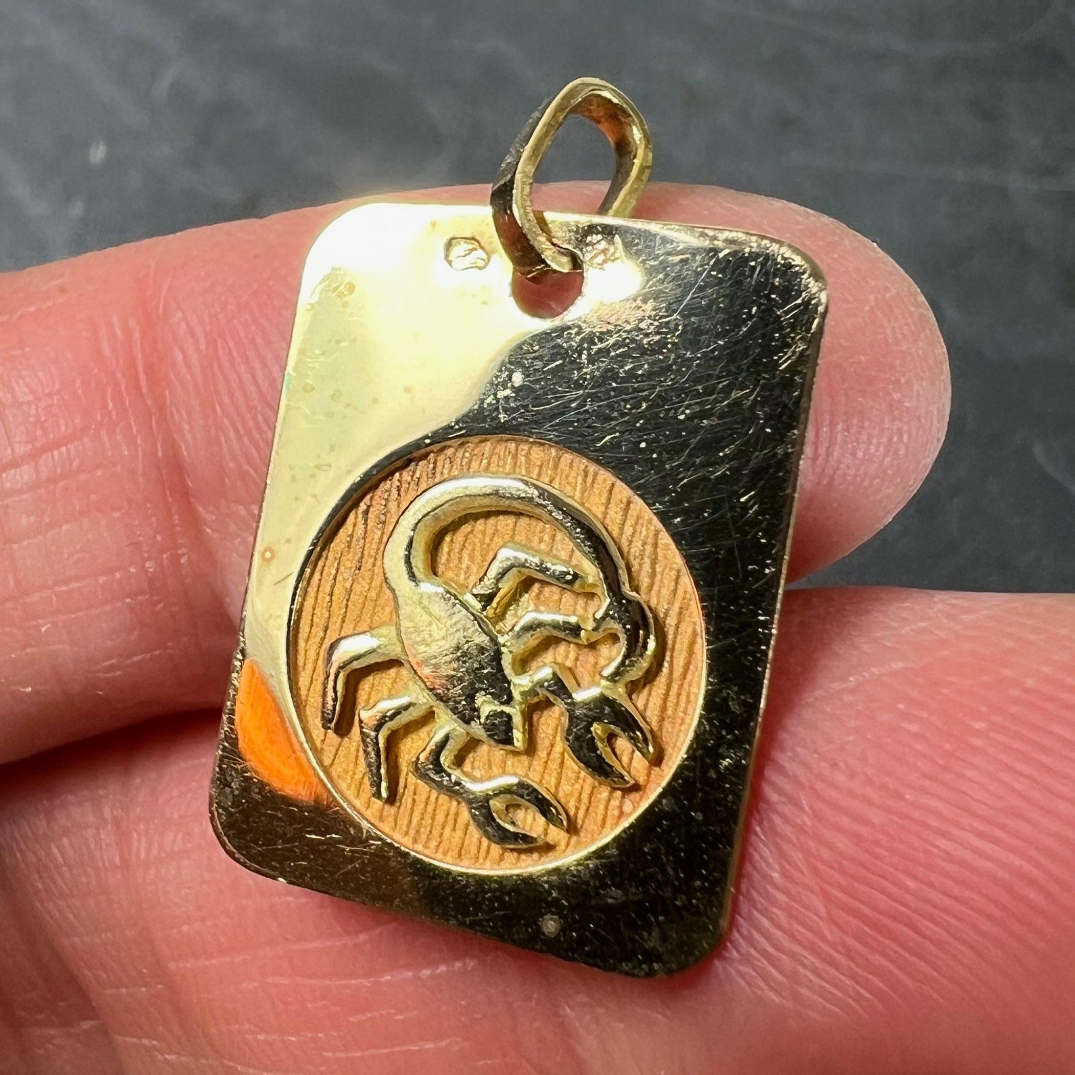 Pendentif médaille à breloques en or jaune 18K signe astrologique du Scorpion français en vente 2