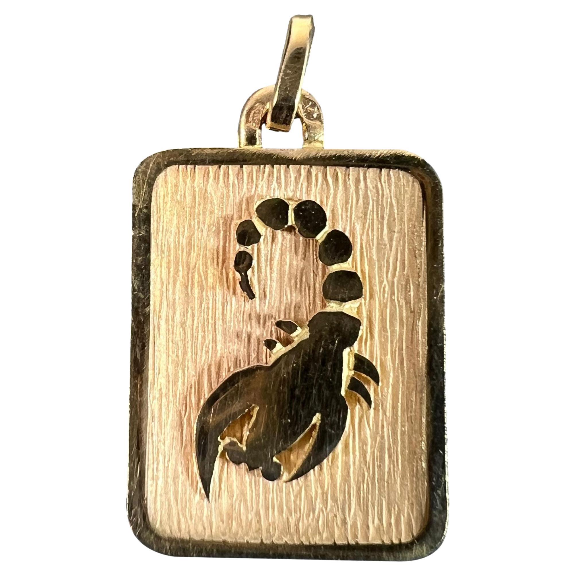 French Scorpio Starsign Zodiac 18K Yellow Gold Charm Medal Pendant For Sale