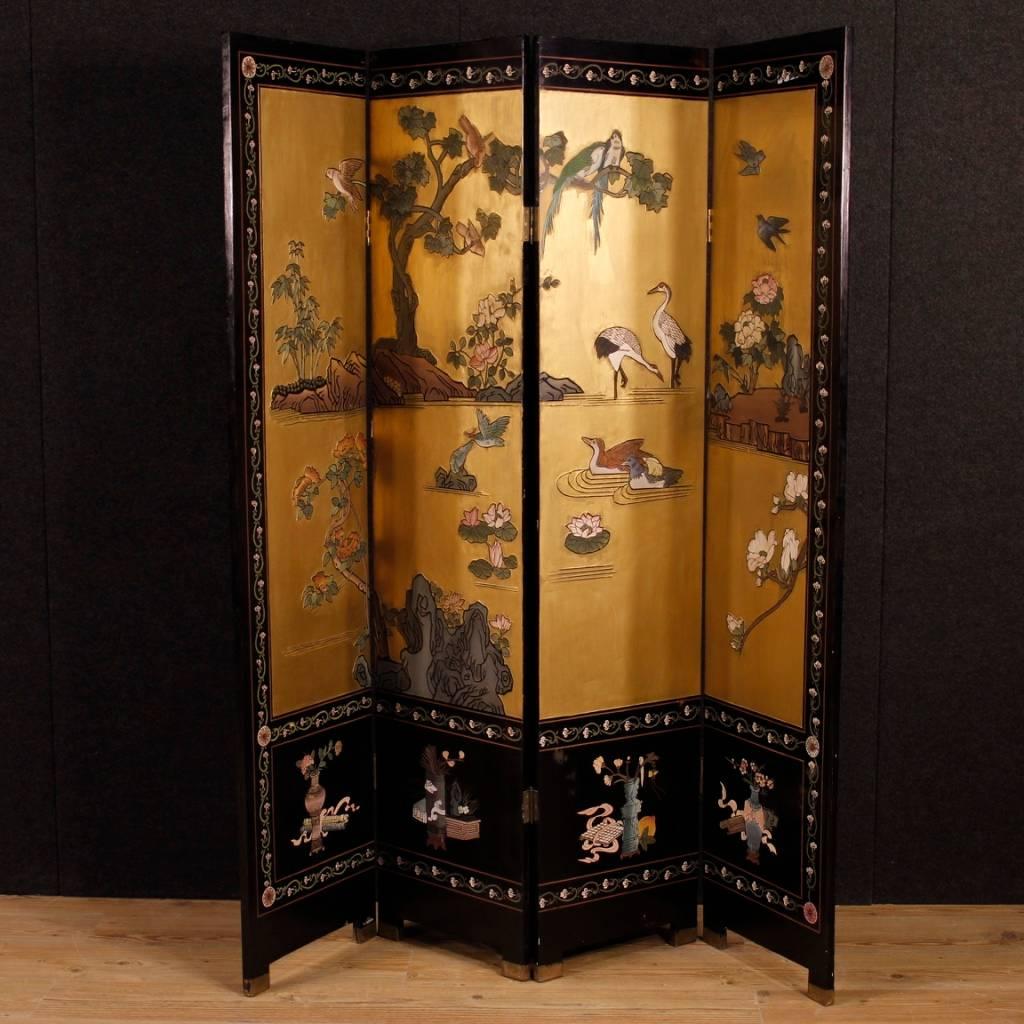 Chinese Screen in Lacquered and Painted Chinoiserie Wood from 20th Century 2