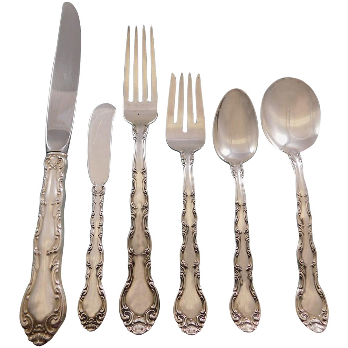 French Scroll by Alvin Sterling Silver Flatware Set Service 36 Pieces Dinner For Sale