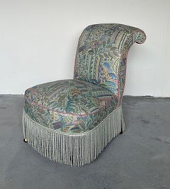 French Scrolled Back Napoleon III Slipper Chair with Fringe