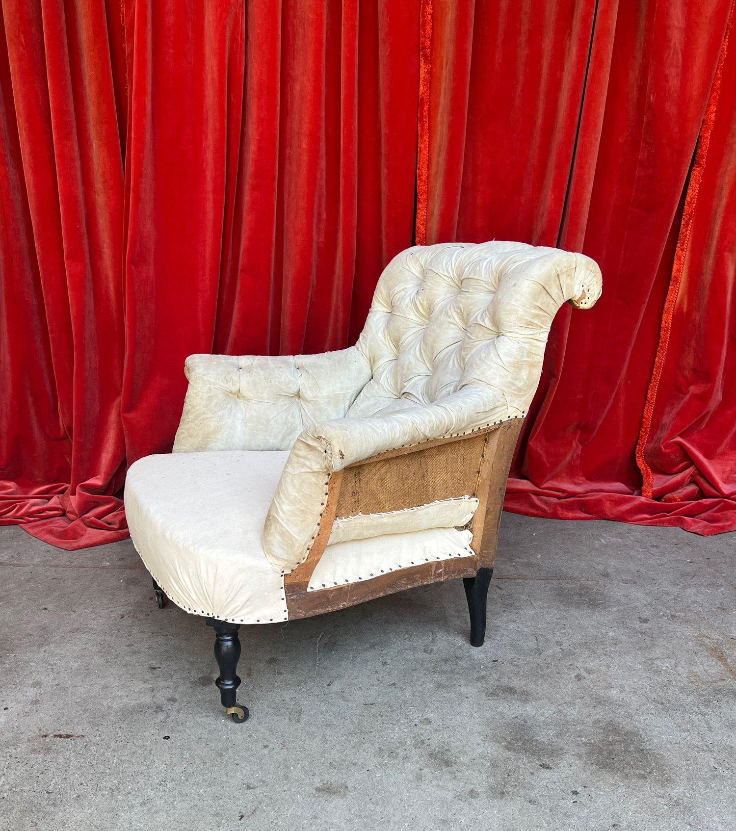 19th Century French Scrolled Back Tufted Napoleon III Armchair For Sale