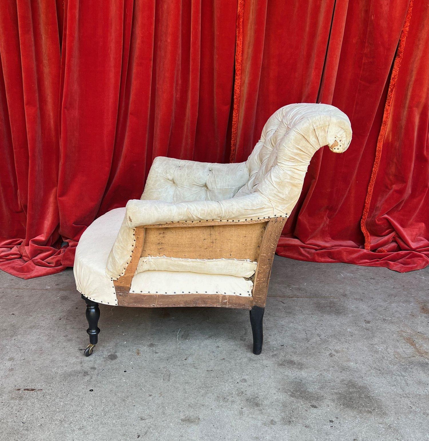 Upholstery French Scrolled Back Tufted Napoleon III Armchair For Sale
