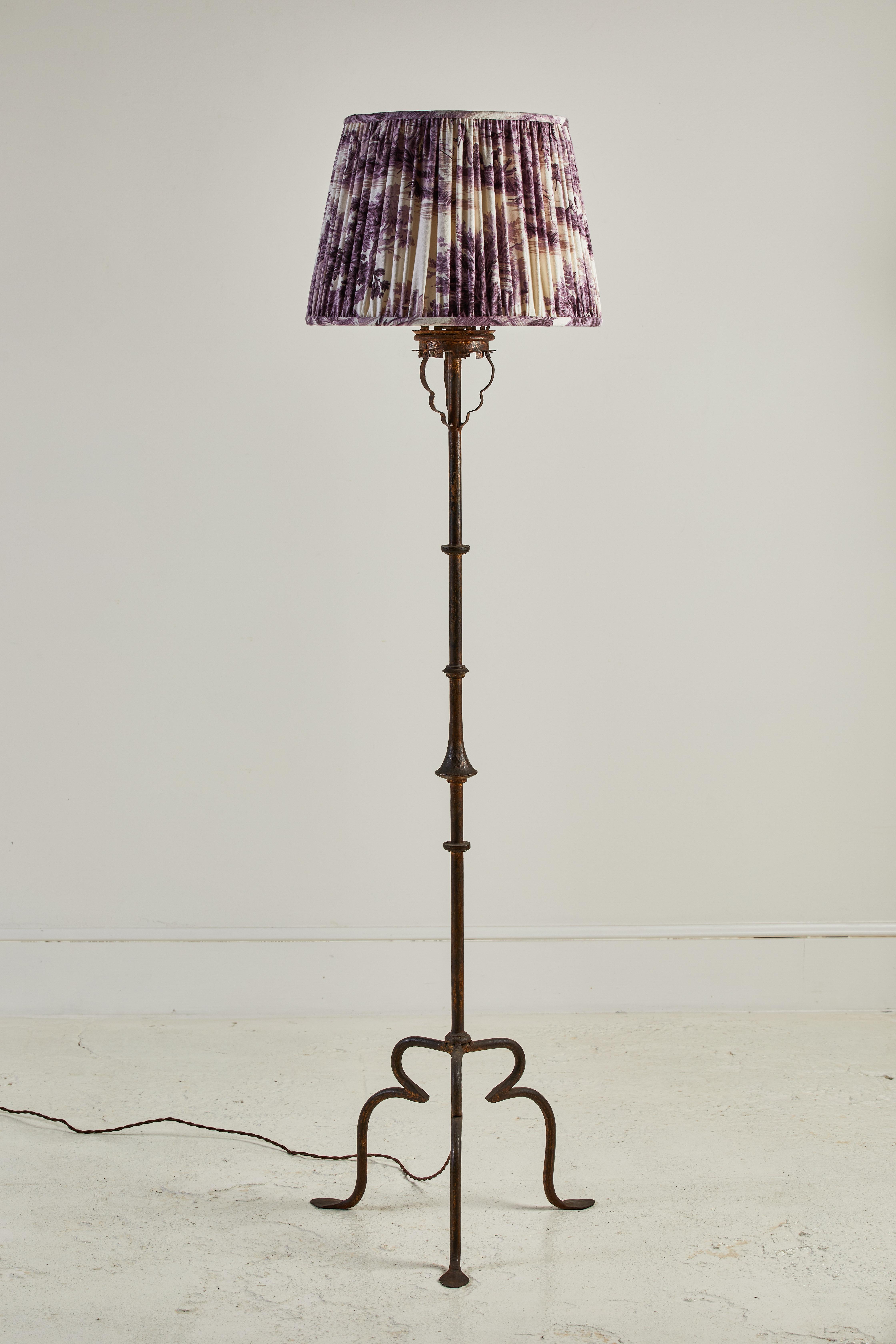 French Scrolled Brass Floor Lamp with Toile Lampshade 3